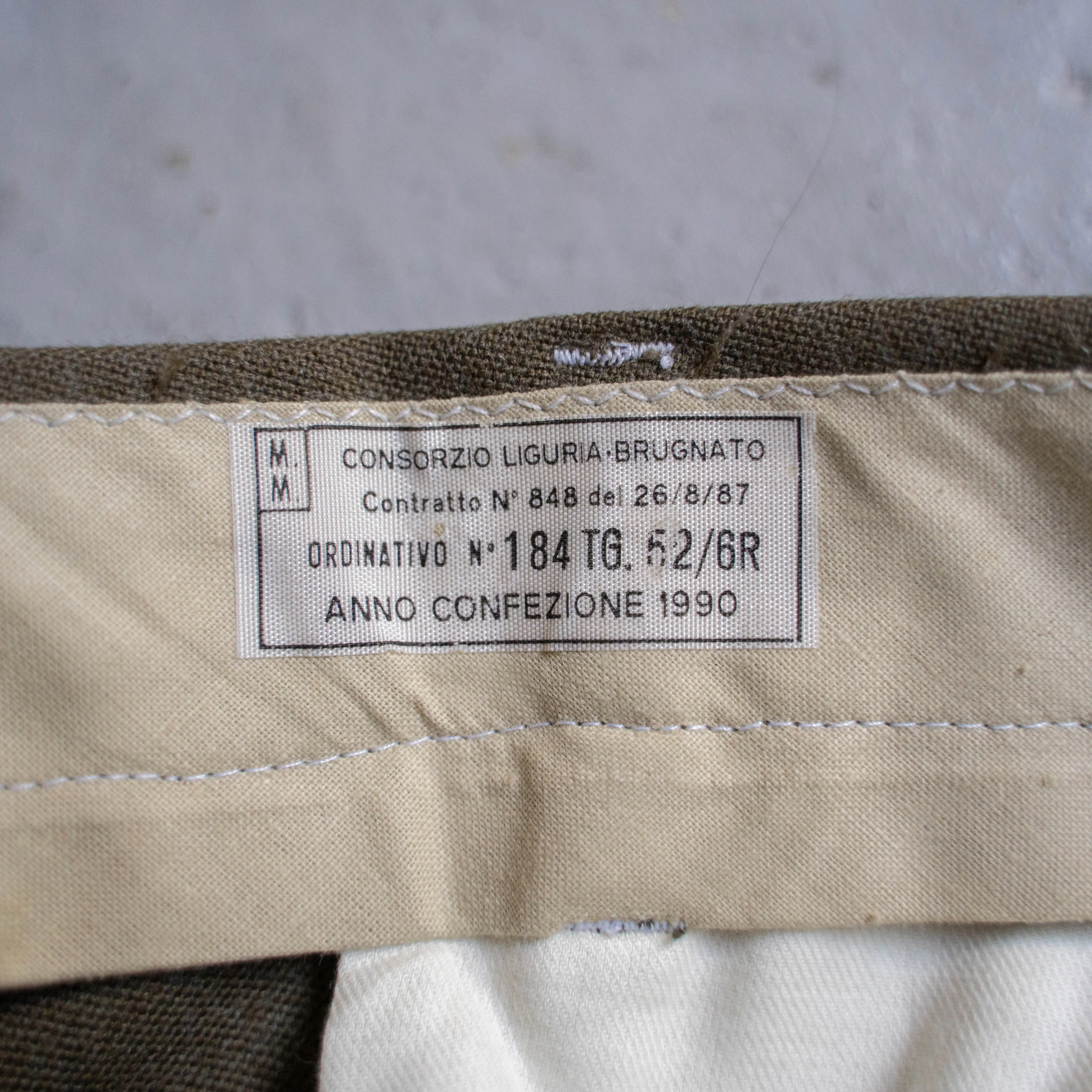 1990s Italian military khaki color wool dress pants 'dead stock’