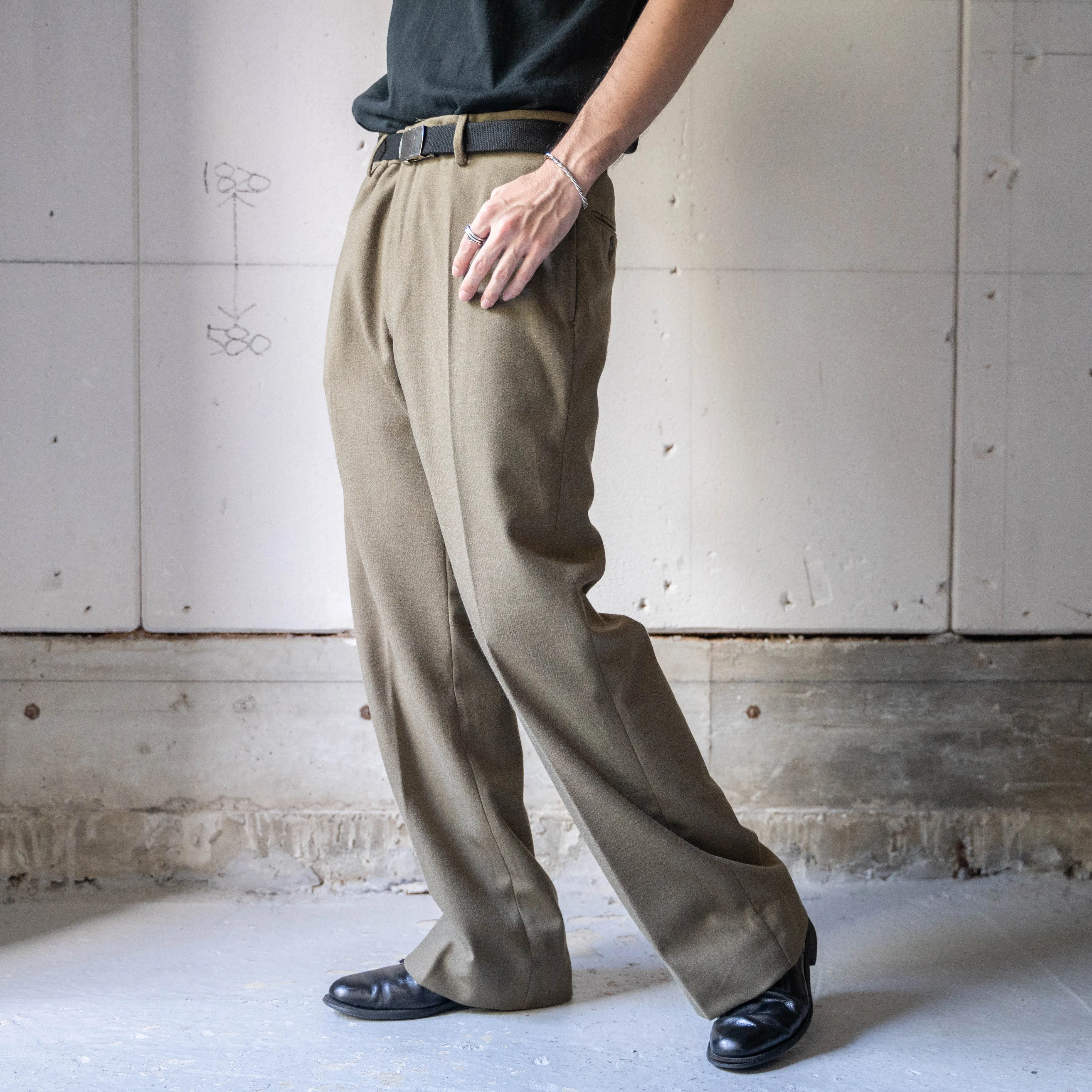 1990s Italian military khaki color wool dress pants 'dead stock’