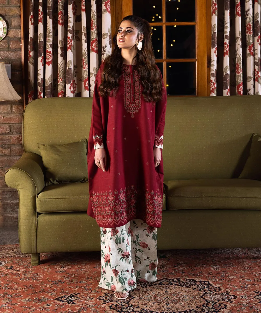 2 Piece - Embroidered Khaddar Suit