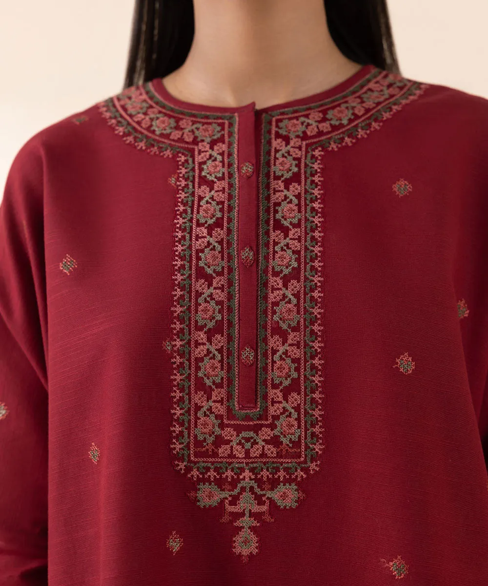 2 Piece - Embroidered Khaddar Suit