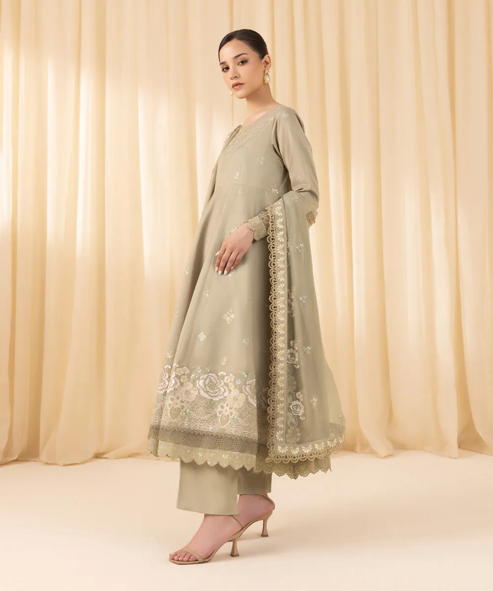 3 Piece -  Embroidered Cotton Net Suit