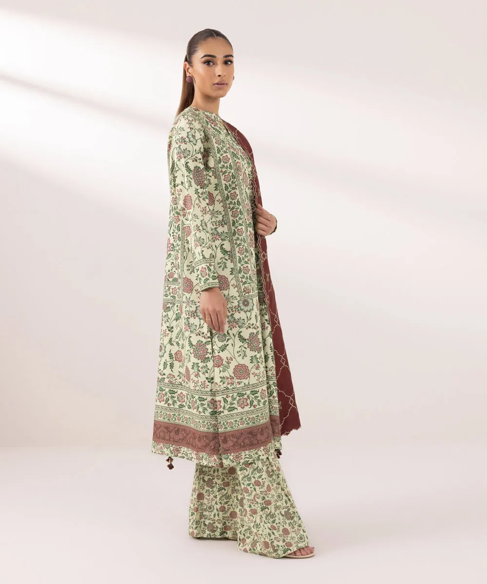 3 Piece - Embroidered Dull Raw Silk Suit