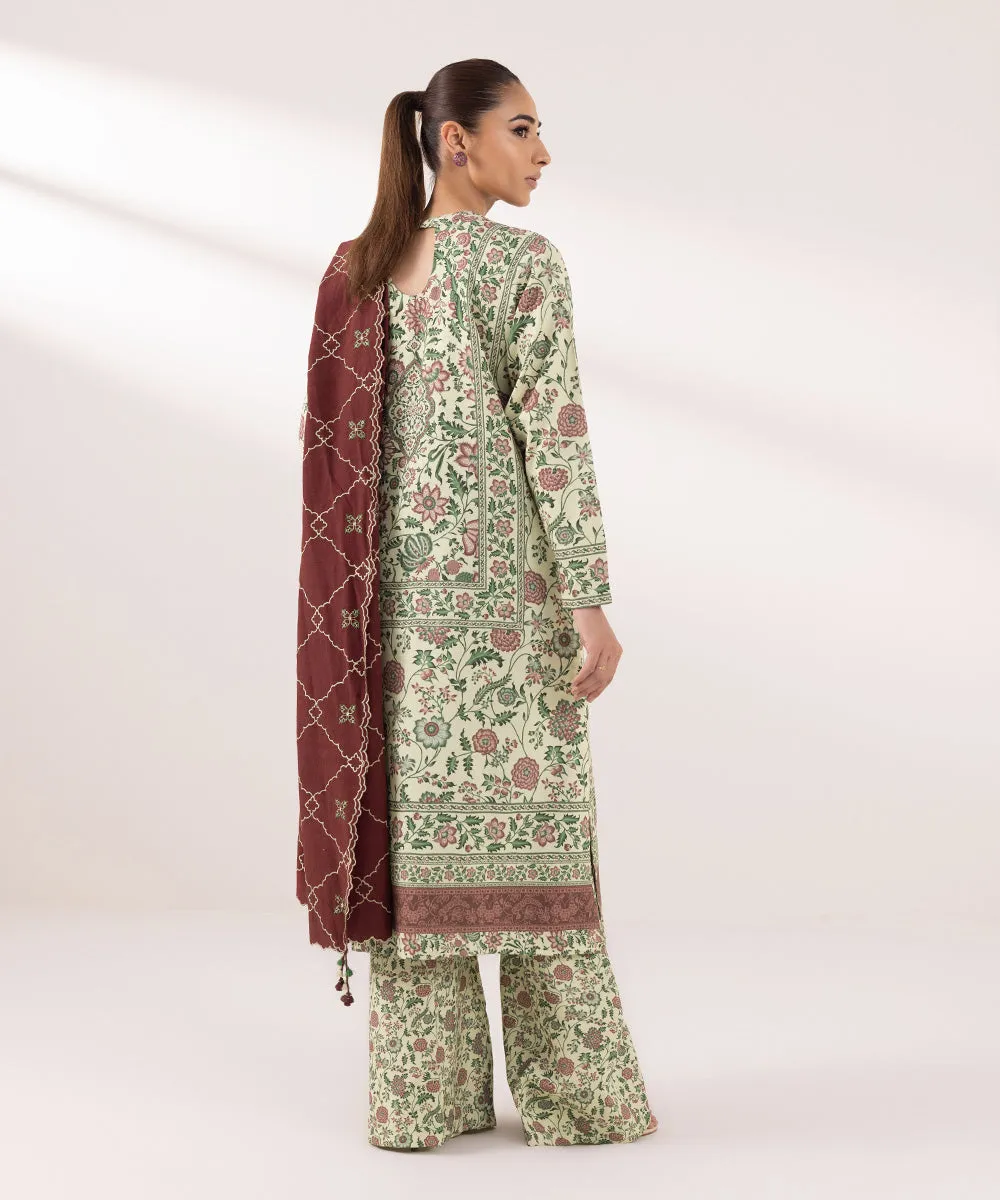 3 Piece - Embroidered Dull Raw Silk Suit