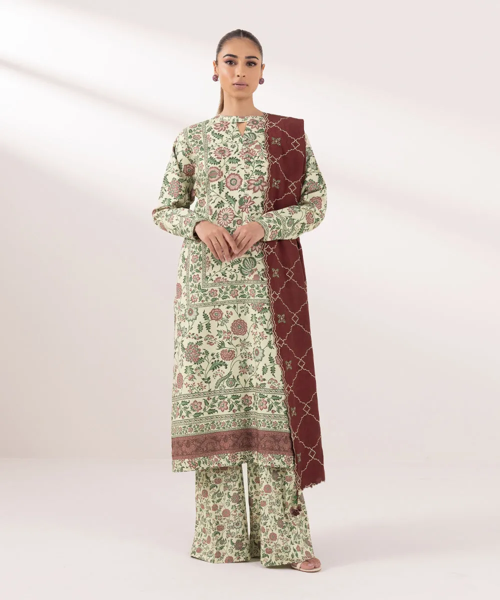 3 Piece - Embroidered Dull Raw Silk Suit