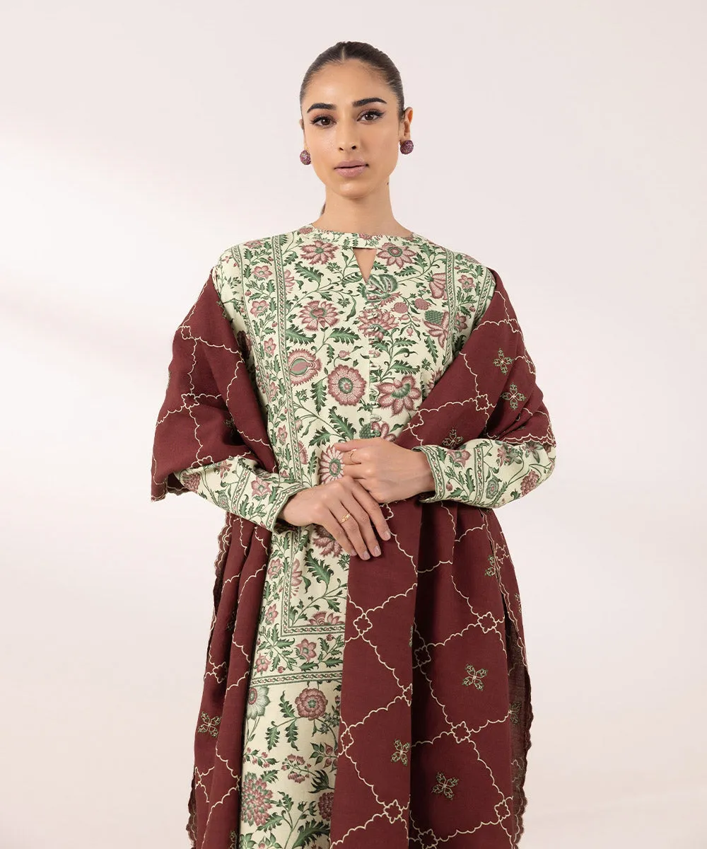 3 Piece - Embroidered Dull Raw Silk Suit