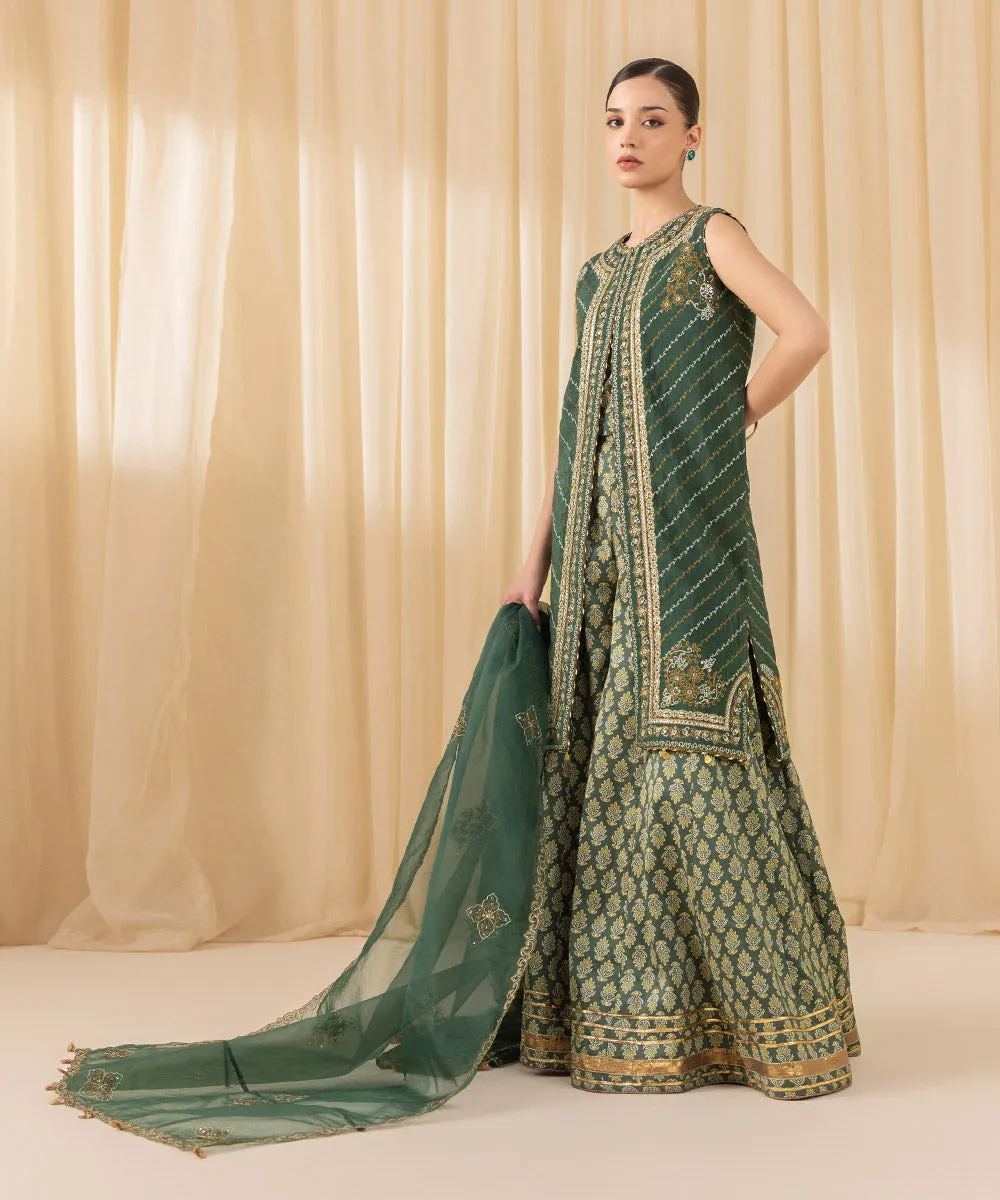 3 Piece -  Embroidered Raw Silk Suit