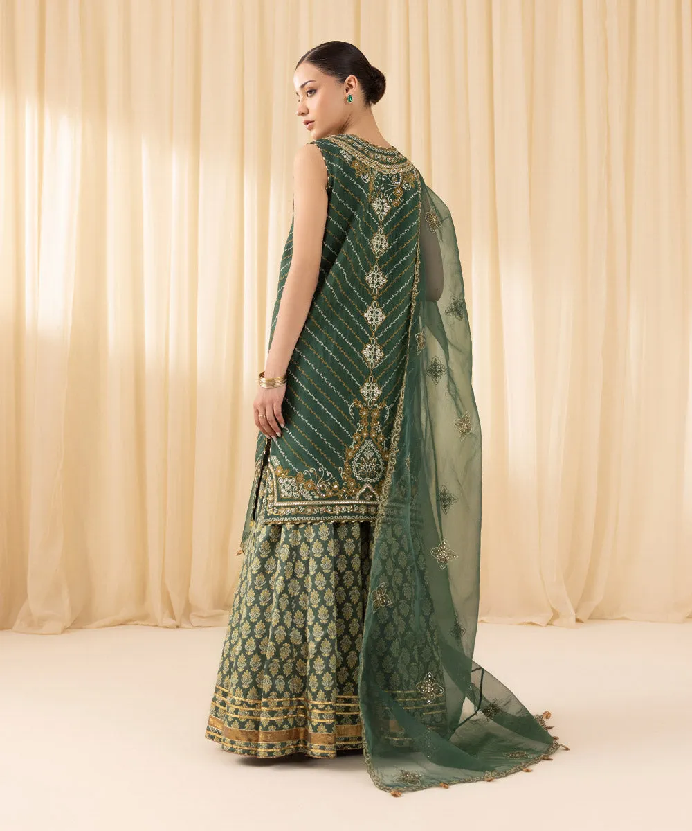 3 Piece -  Embroidered Raw Silk Suit