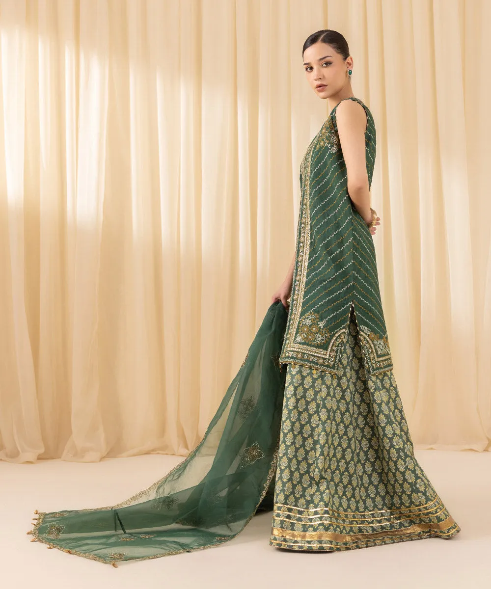 3 Piece -  Embroidered Raw Silk Suit