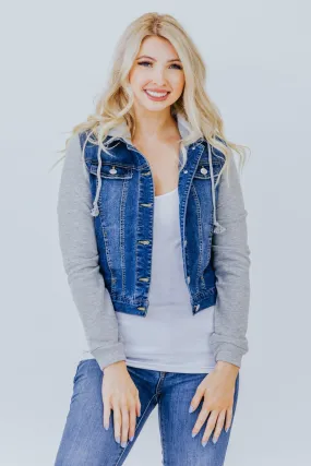 A Good Time Blue Denim Hooded Sweater Jacket