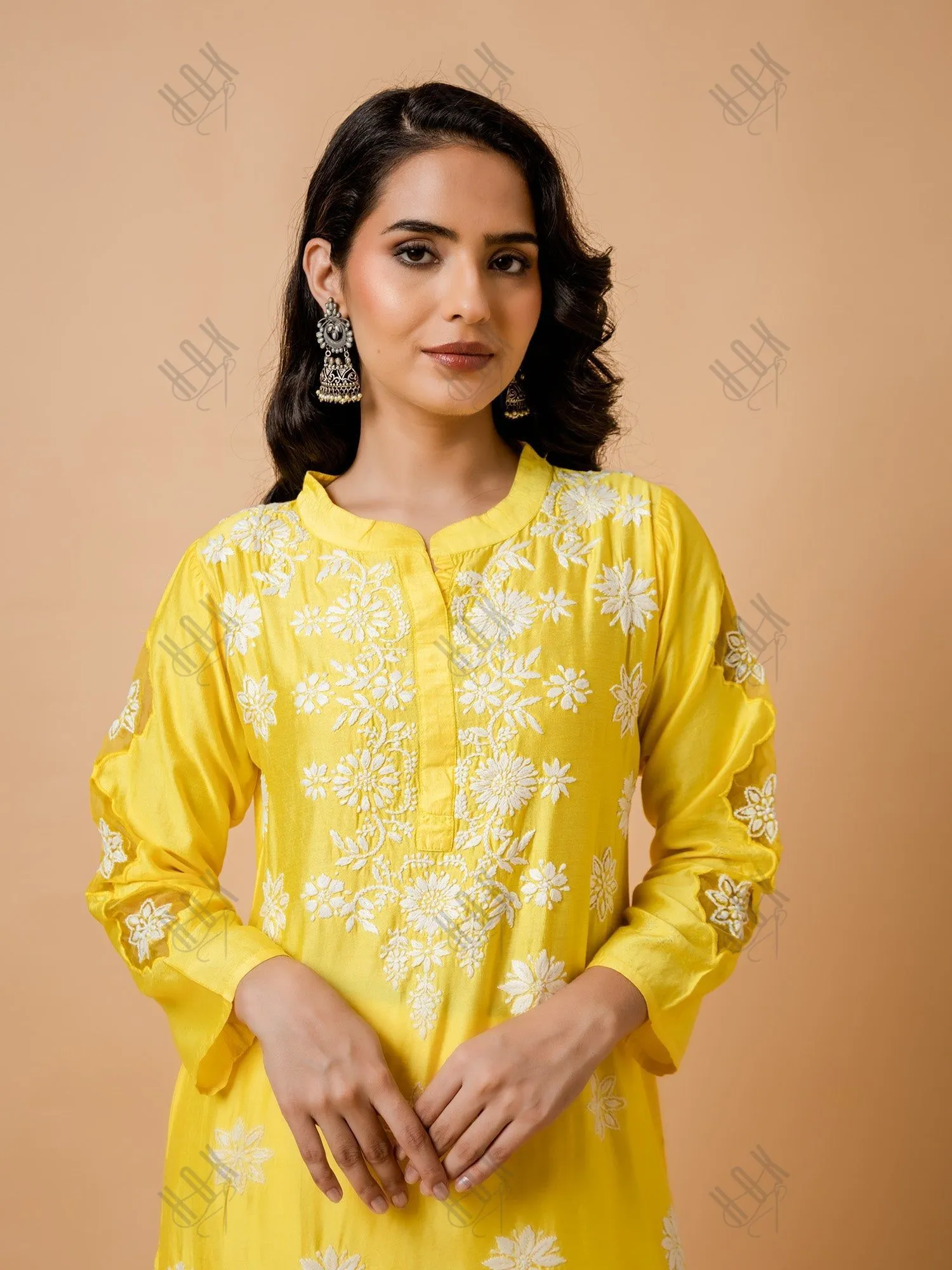 Aanchal Hans in Fizaa Yellow Chikankari Chanderi Silk Kurta Set