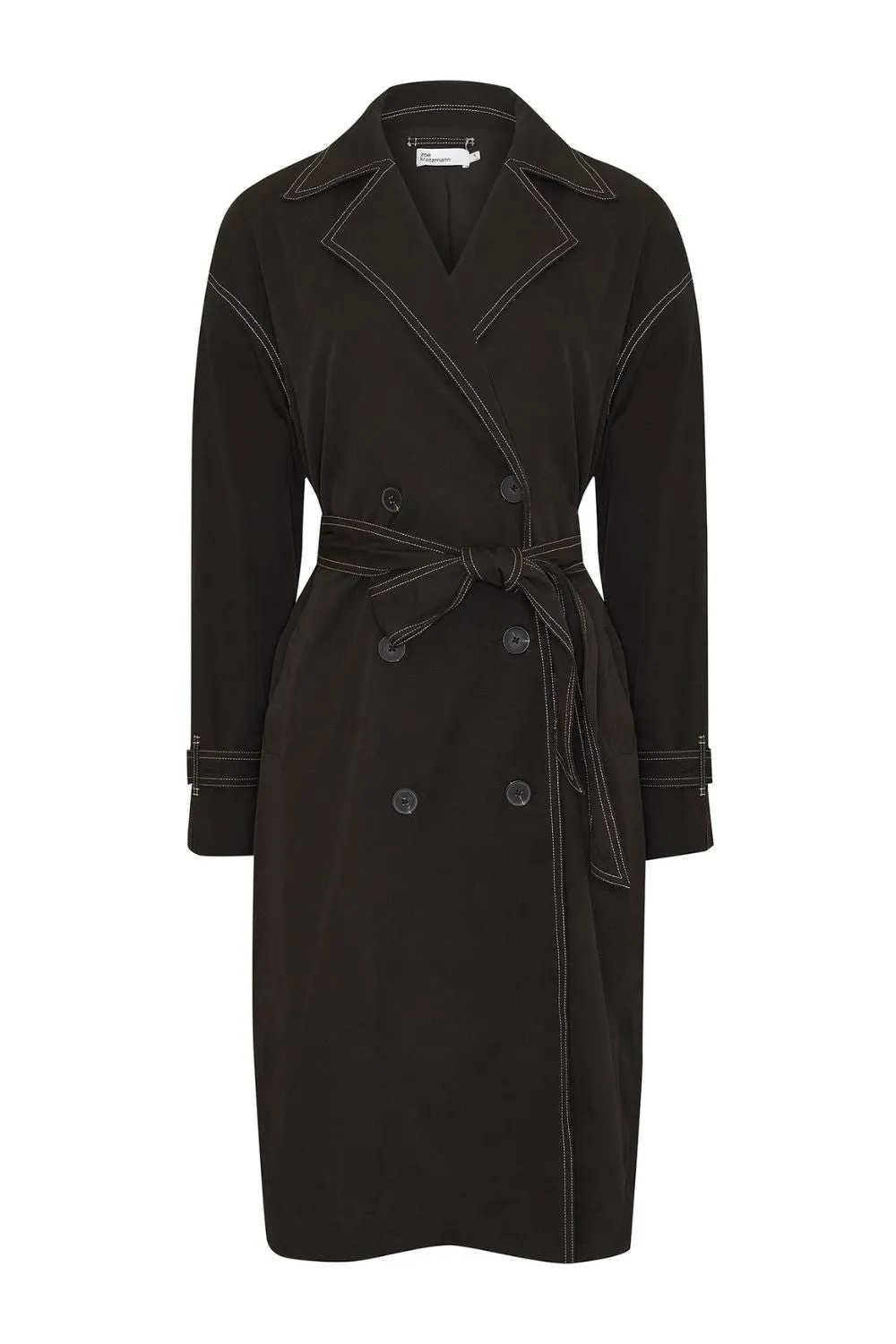 Agent Black Contrast Stitch Trench Coat