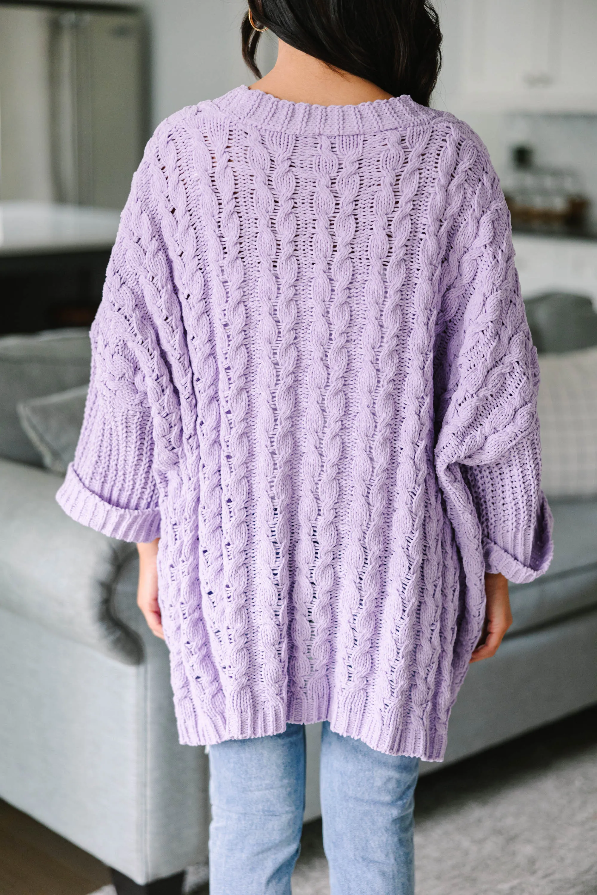 All About You Lilac Purple Cable Knit Cardigan