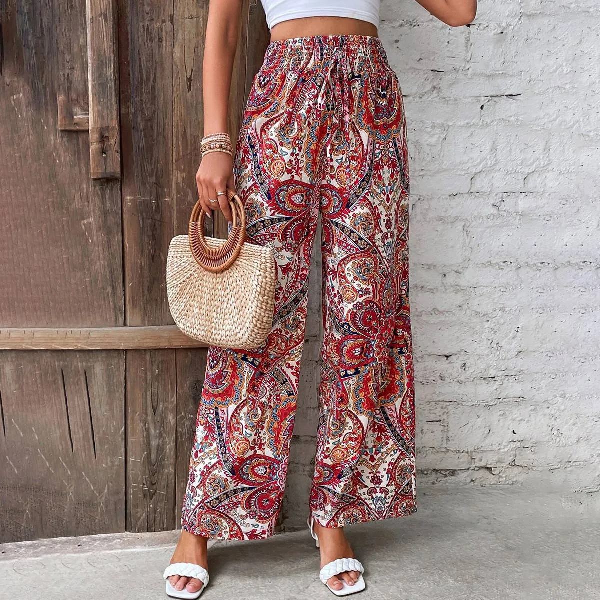 All-in-one printed elastic-waisted wide-leg pants_CWBLP0726