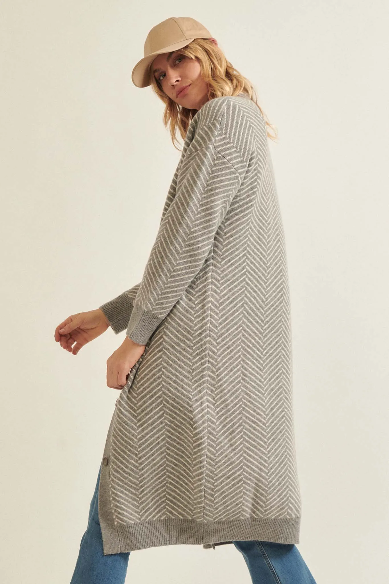 Along the Way Herringbone Stripe Duster Cardigan