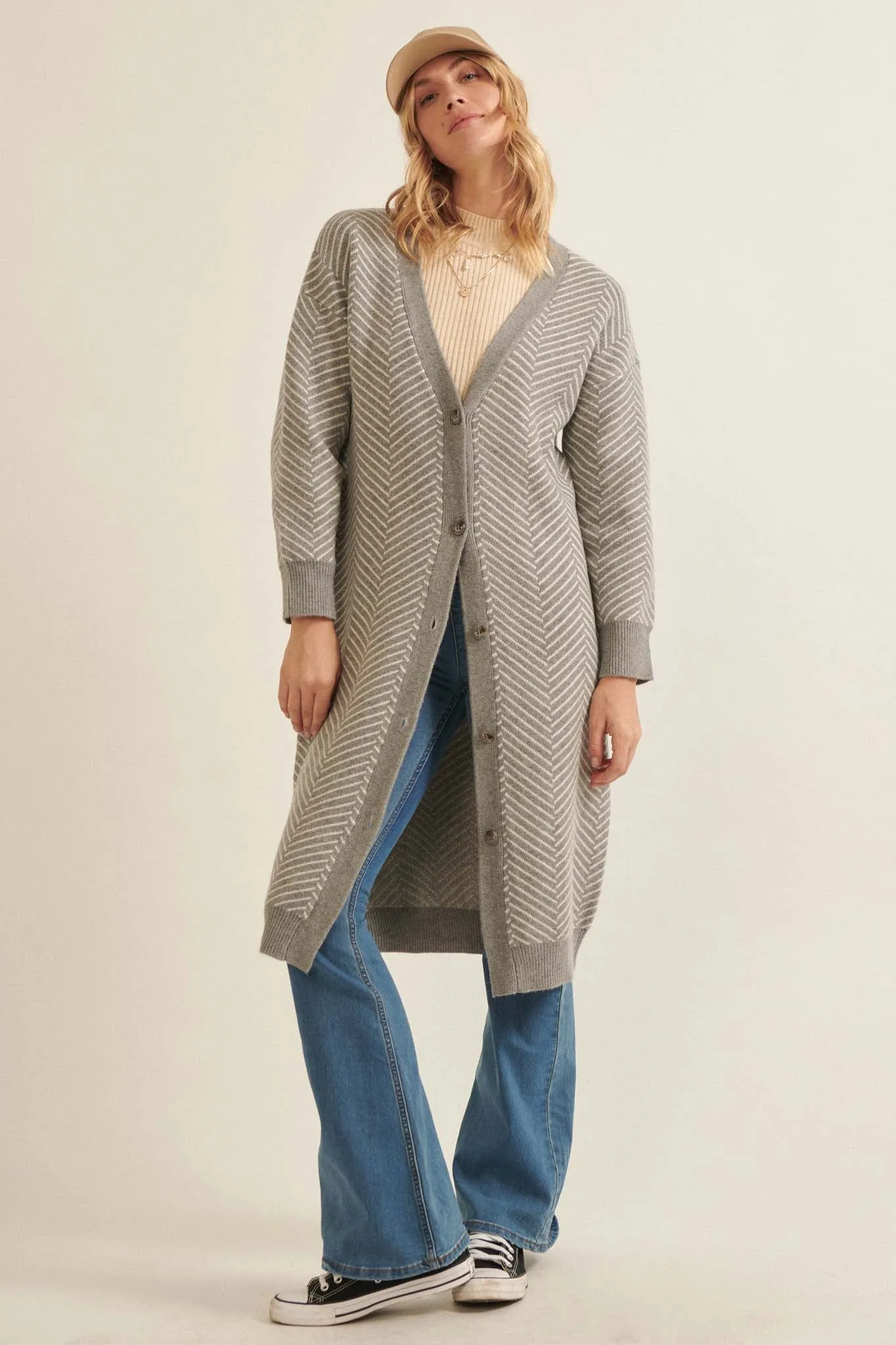 Along the Way Herringbone Stripe Duster Cardigan