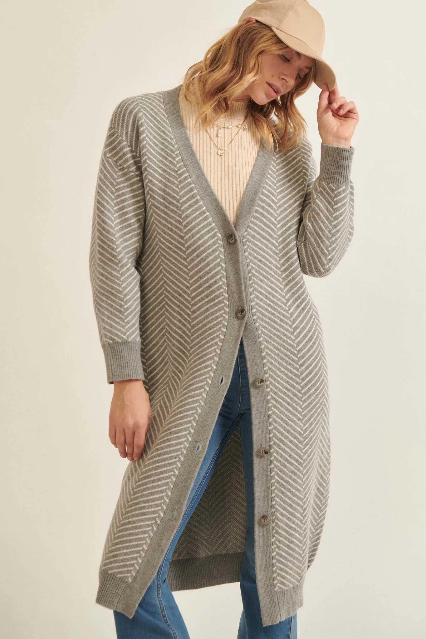 Along the Way Herringbone Stripe Duster Cardigan