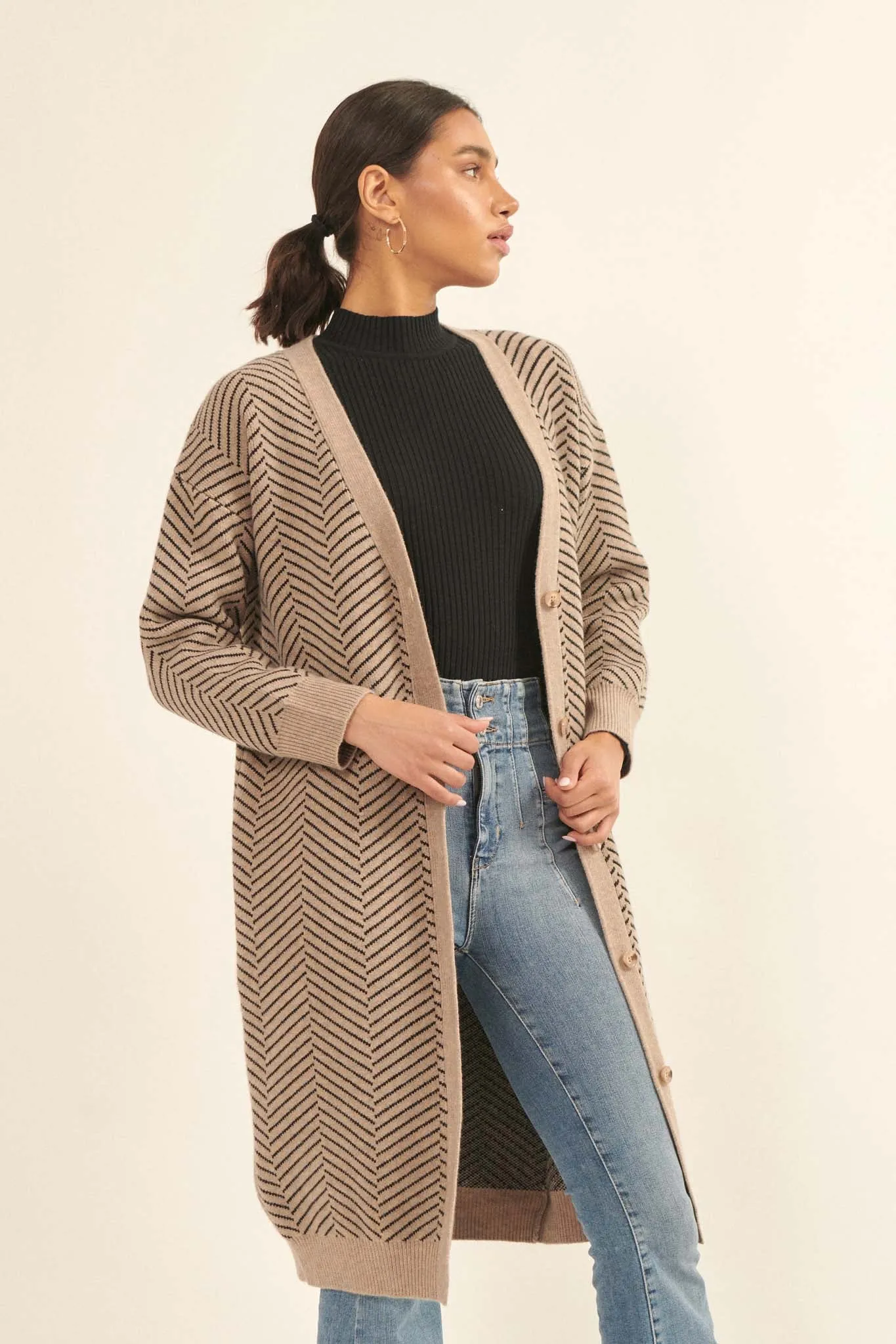 Along the Way Herringbone Stripe Duster Cardigan