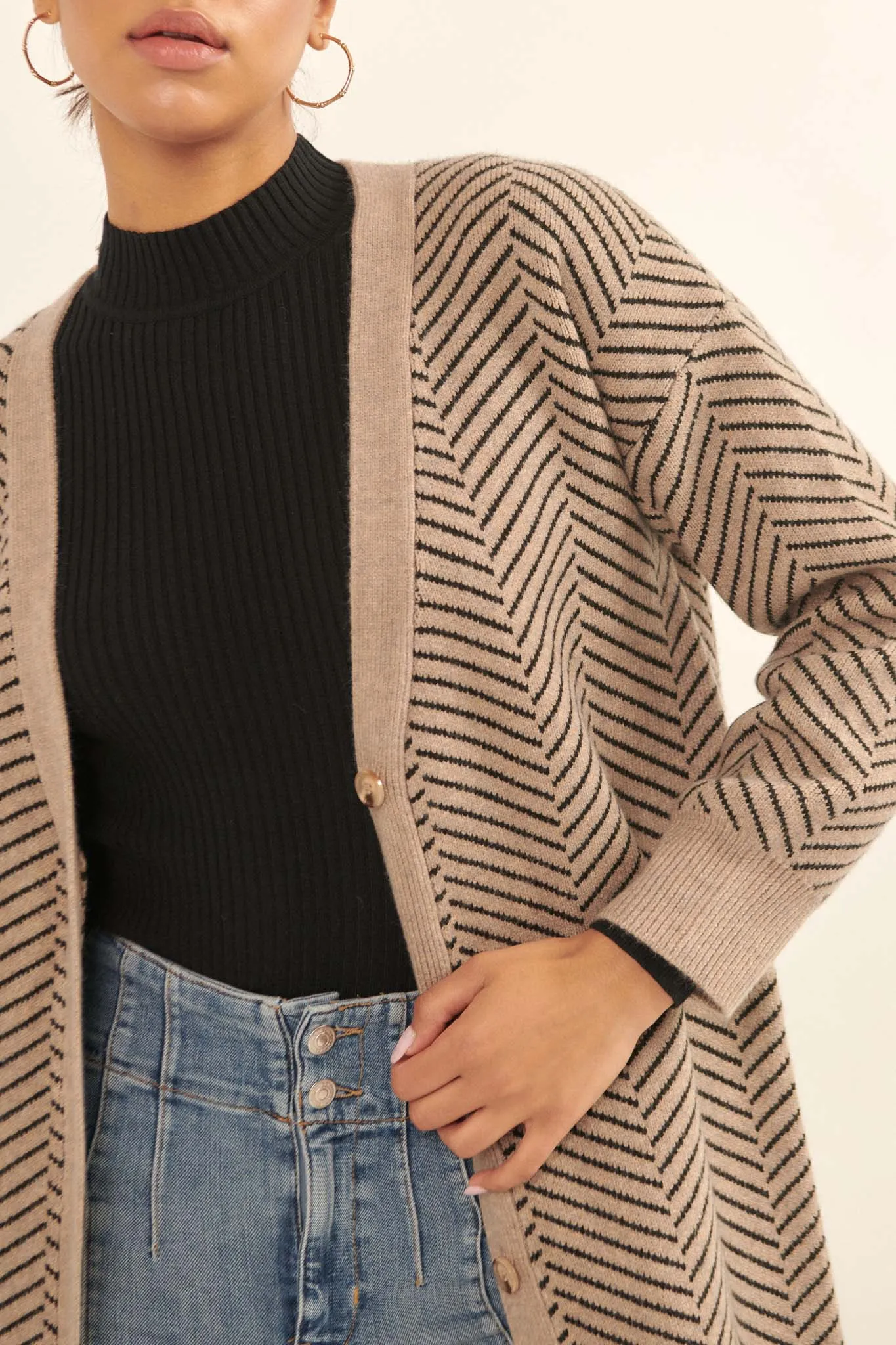 Along the Way Herringbone Stripe Duster Cardigan