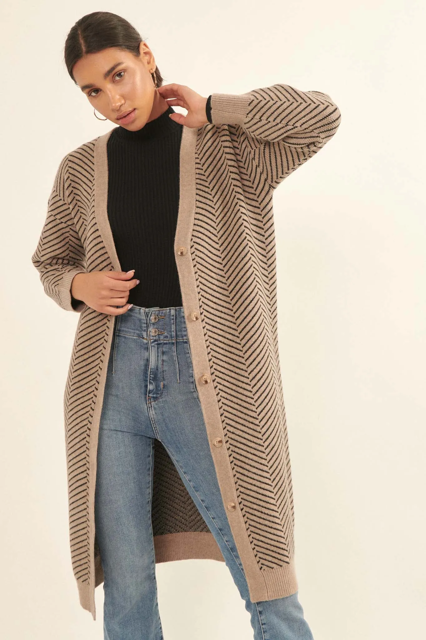 Along the Way Herringbone Stripe Duster Cardigan