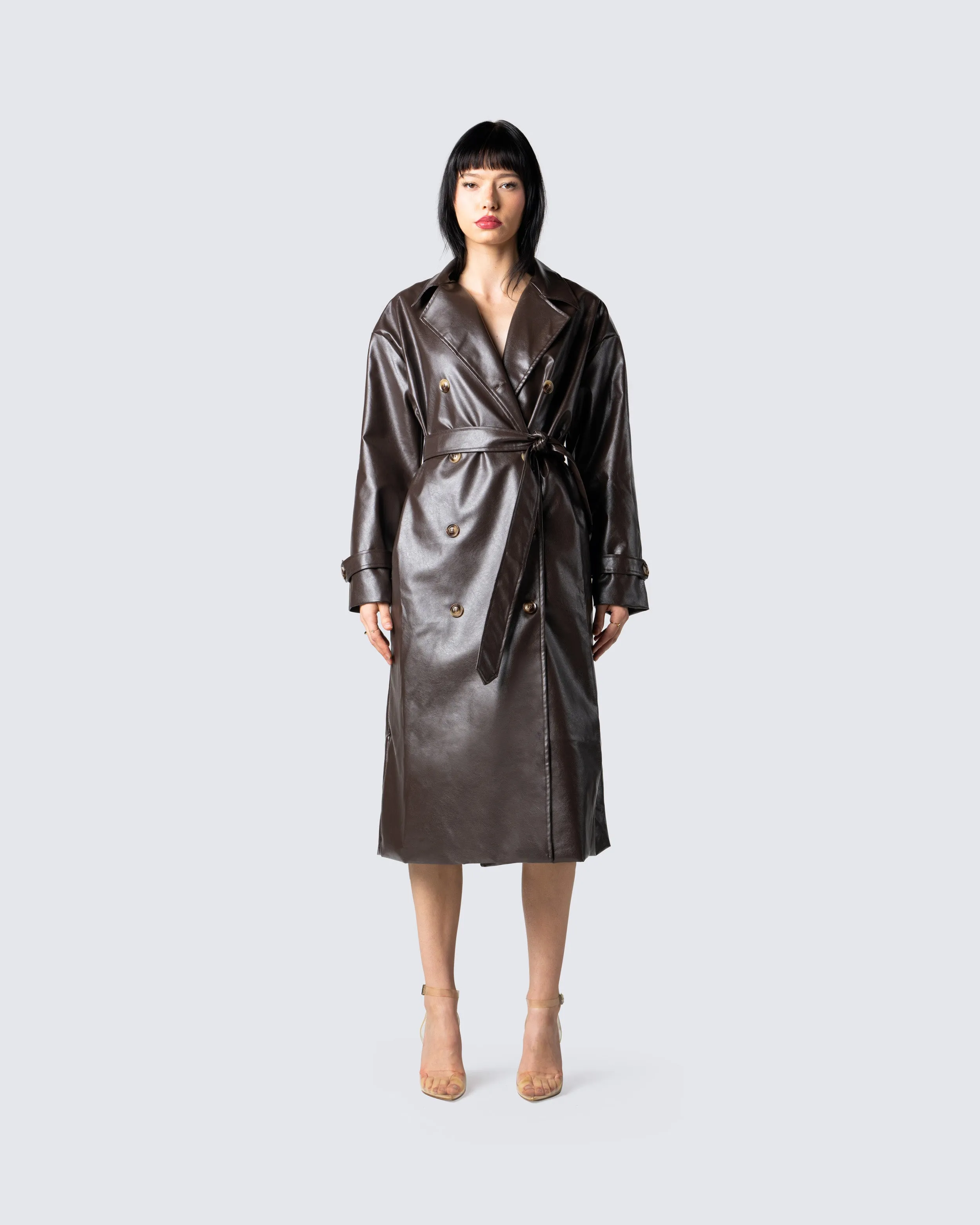 Alta Brown Vegan Leather Trench