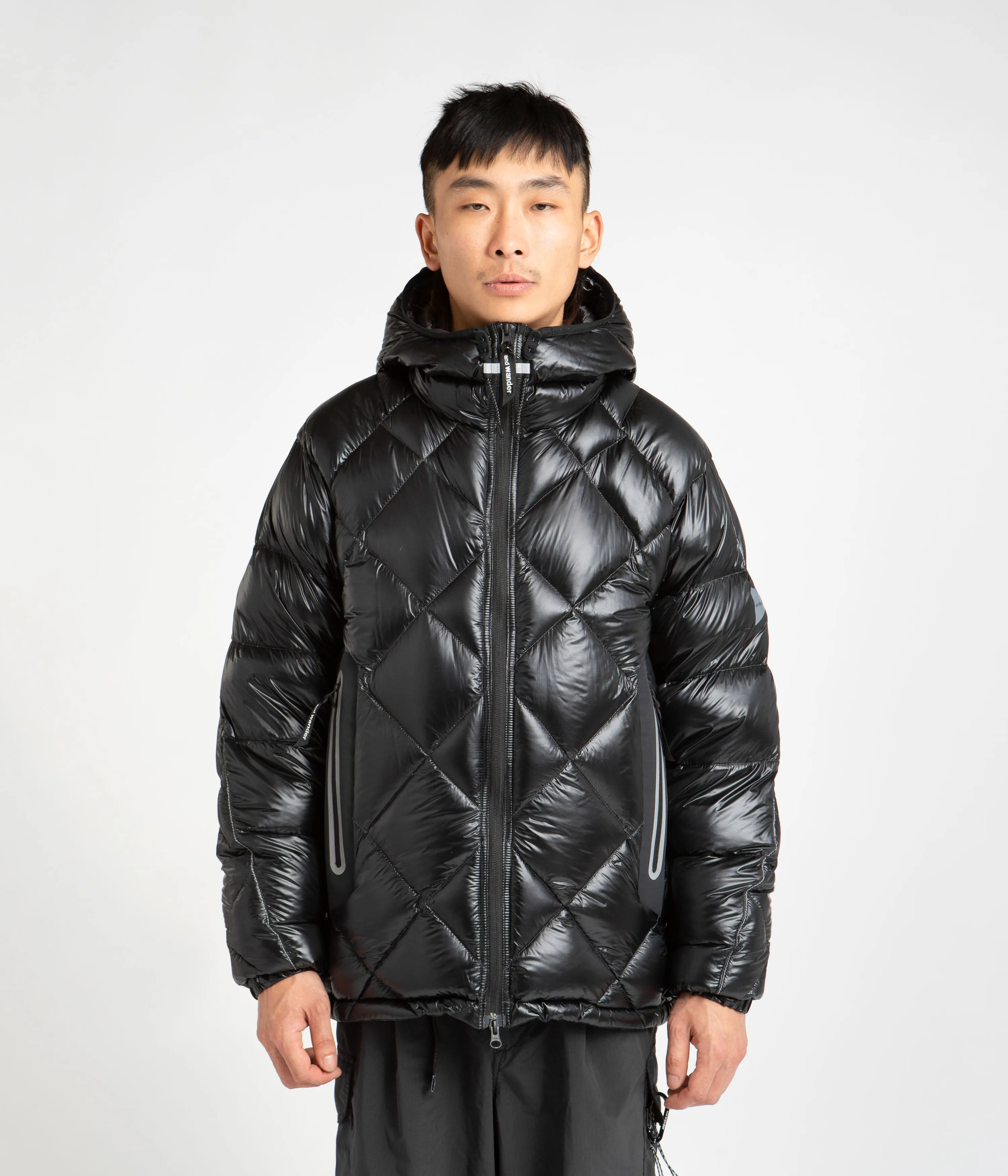 and wander Diamond Stitch Down Hooded Jacket - Black