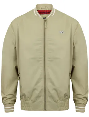 Ardsley Ribbed Detail Cotton Bomber Jacket in Stone - Le Shark