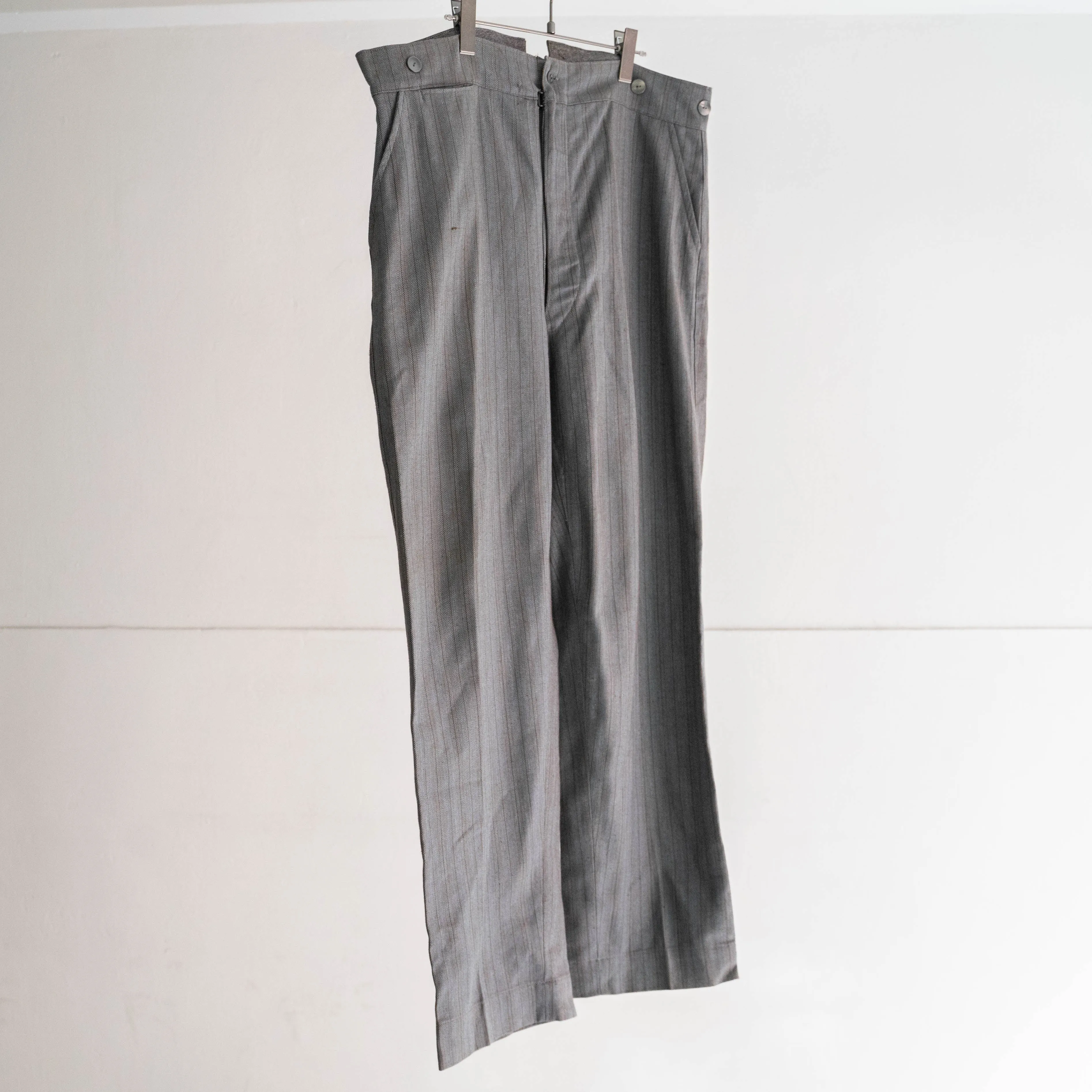 around 1960s France gray color striped slacks ‘dead stock’ -with cinch back-