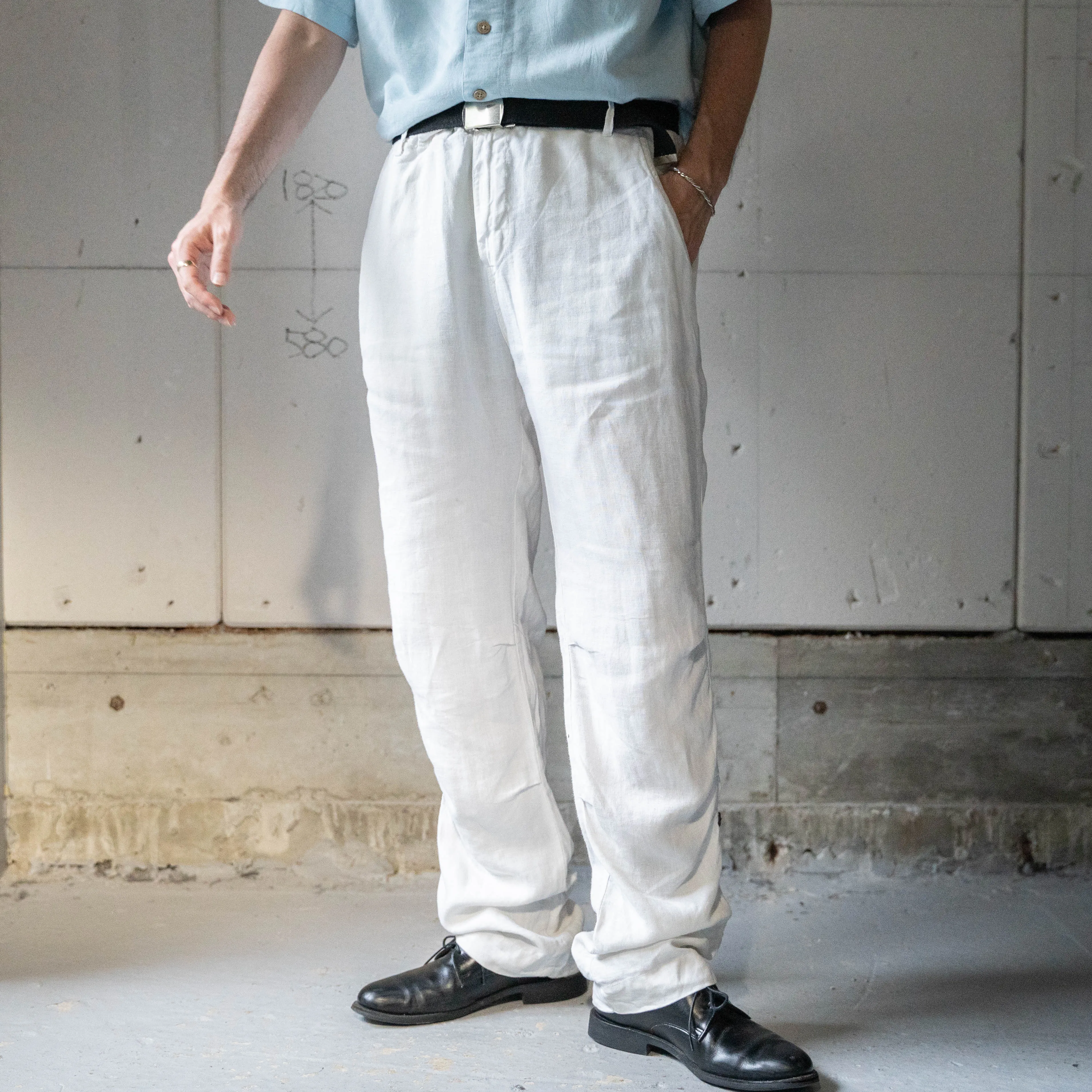 around 1990s white color all linen easy pants