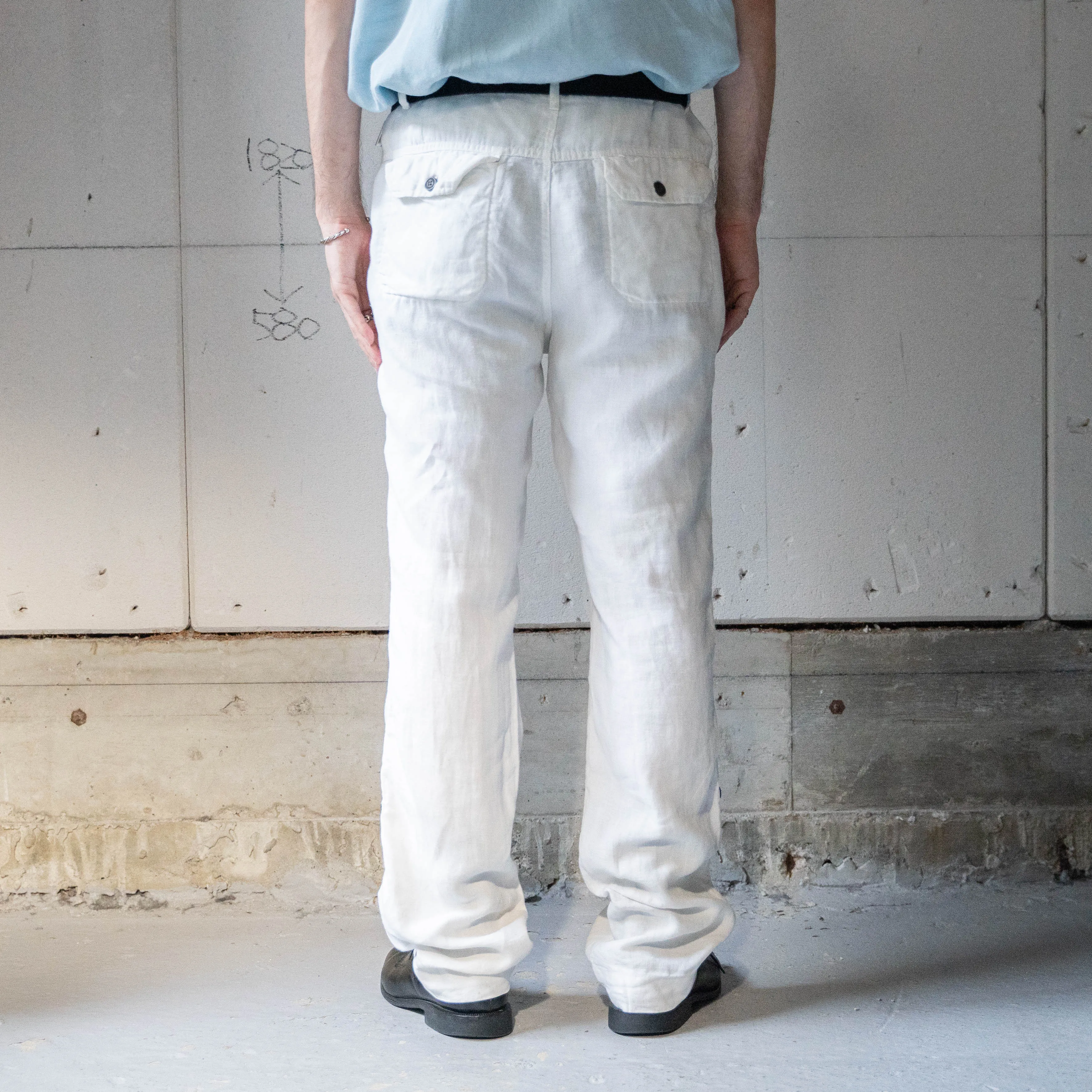 around 1990s white color all linen easy pants