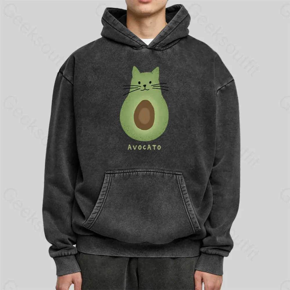 Avocato Cat Avocado Pun Washed Hoodie