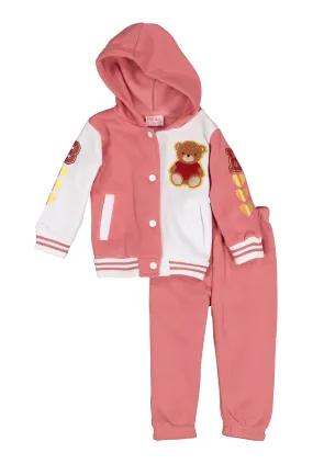 Baby Girls 12-24M Bear Chenille Patch Jacket and Sweatpants