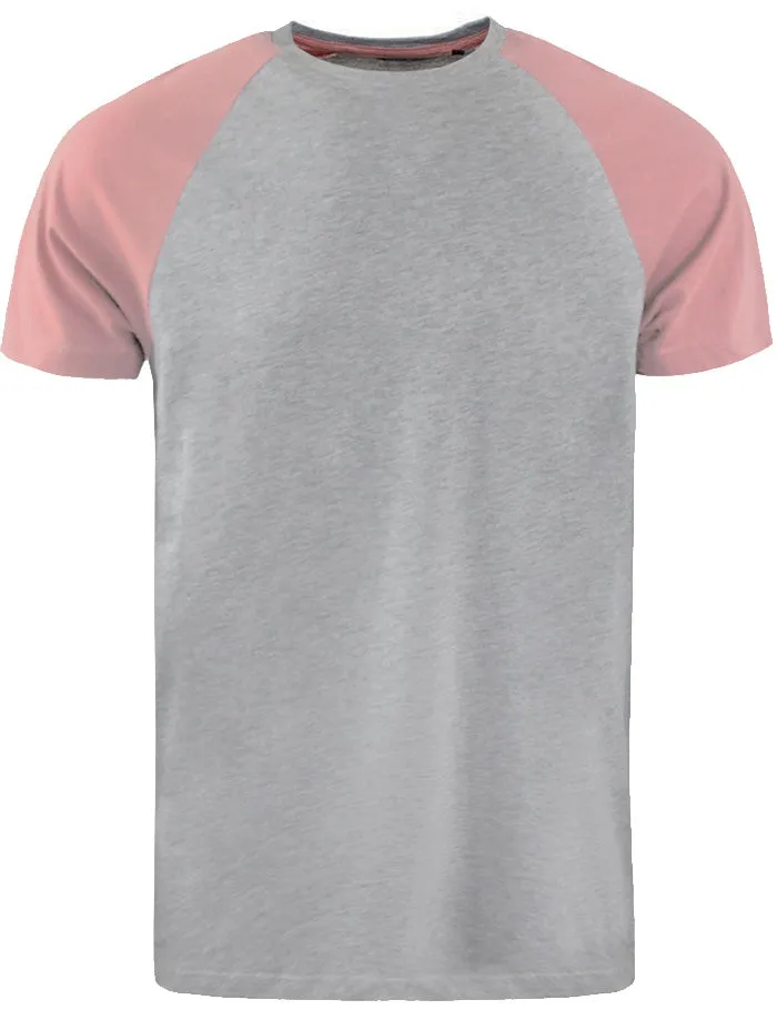 BaptistD Raglan Sleeve Baseball T-Shirt in Light Grey Marl / Pink