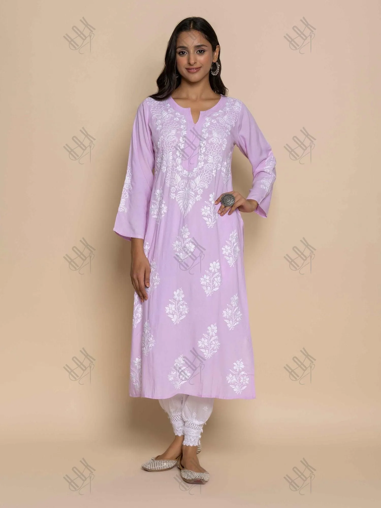 Batool in  Fizaa Hand Embroidered Chikankari Kurta in Pink