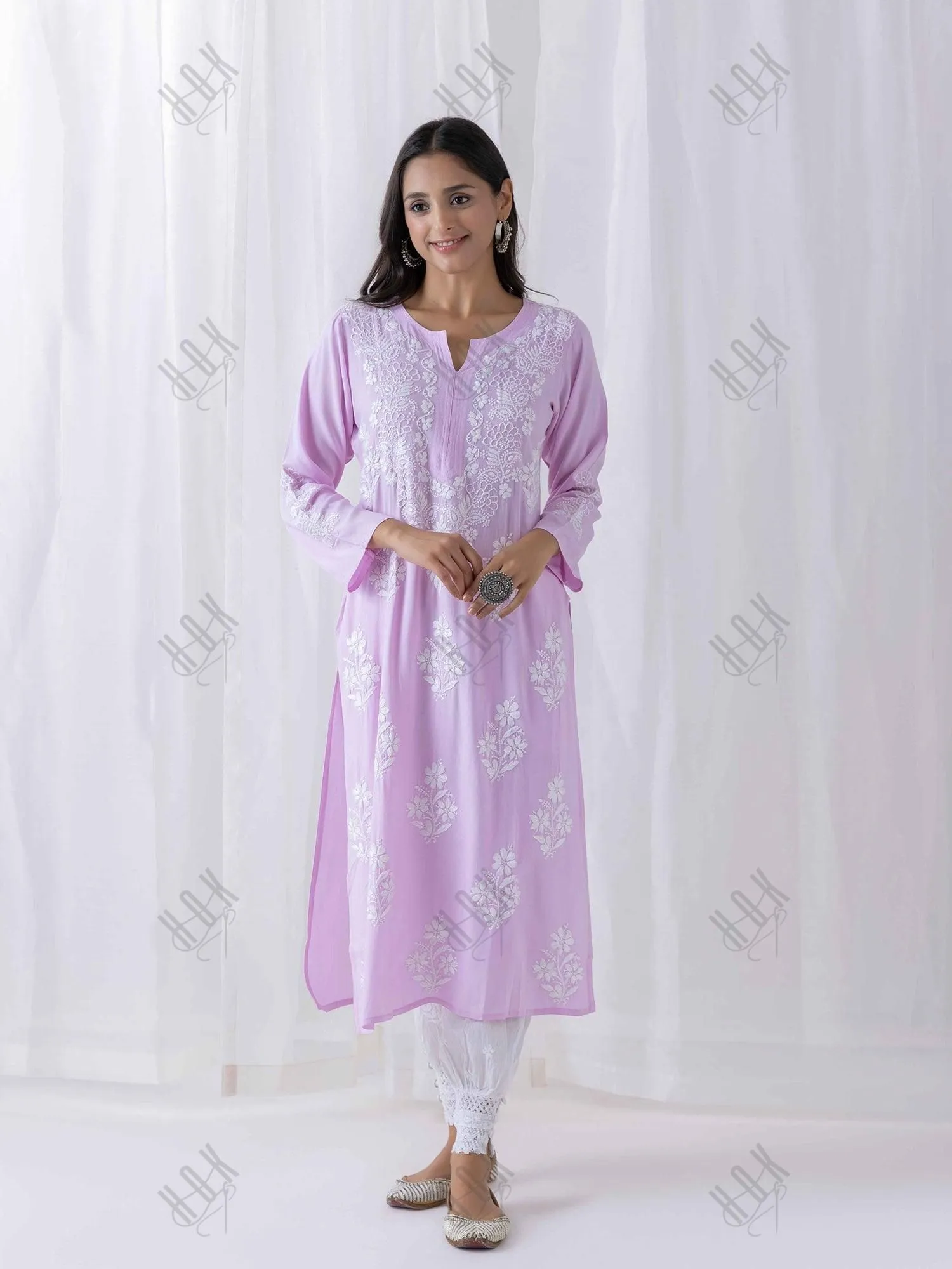 Batool in  Fizaa Hand Embroidered Chikankari Kurta in Pink