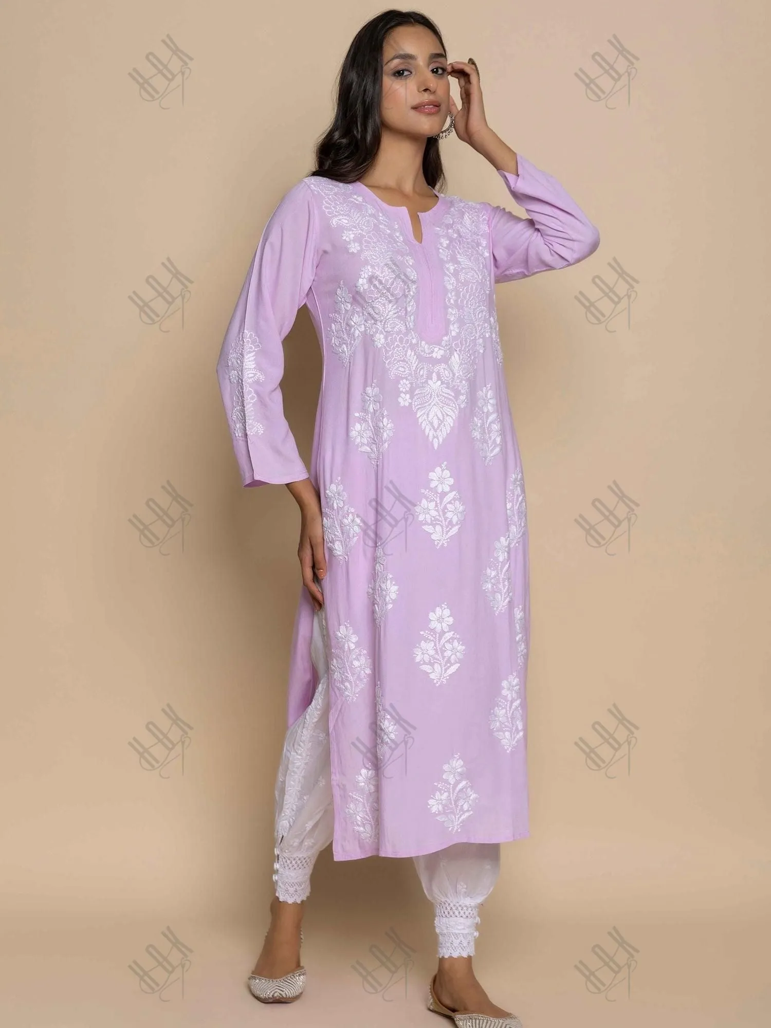 Batool in  Fizaa Hand Embroidered Chikankari Kurta in Pink