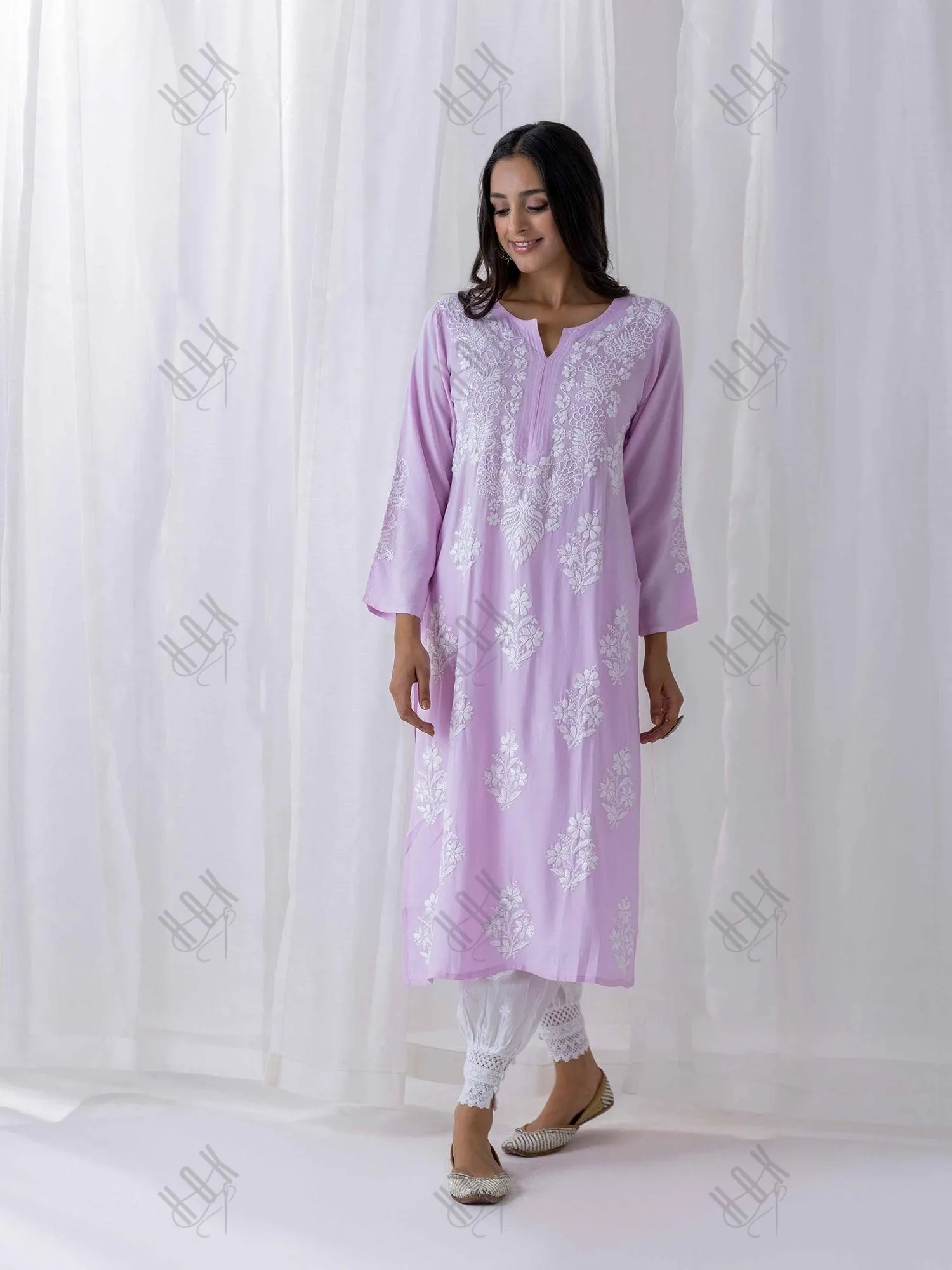 Batool in  Fizaa Hand Embroidered Chikankari Kurta in Pink