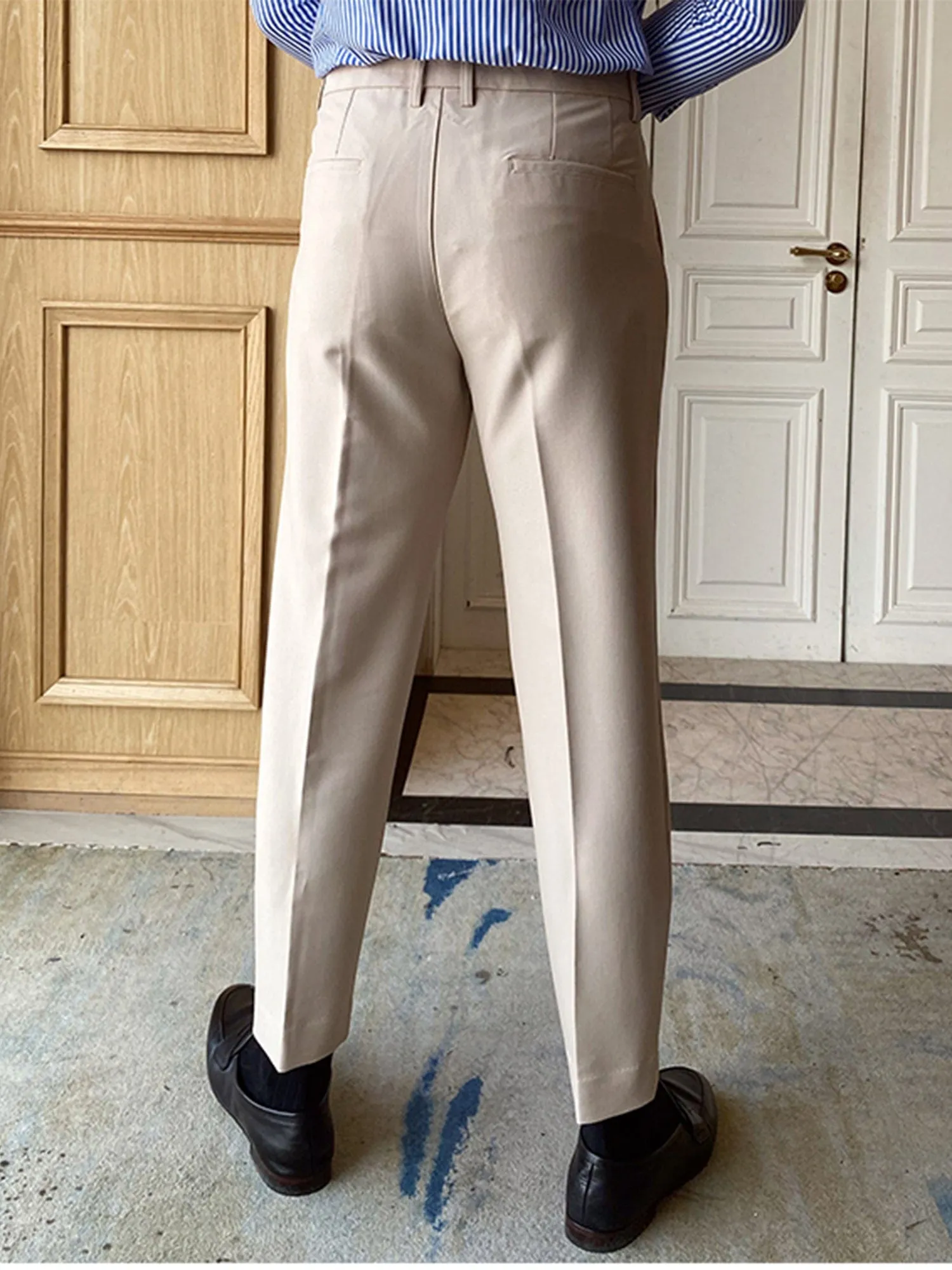 Beige Men's Business Casual Slim Straight Pants