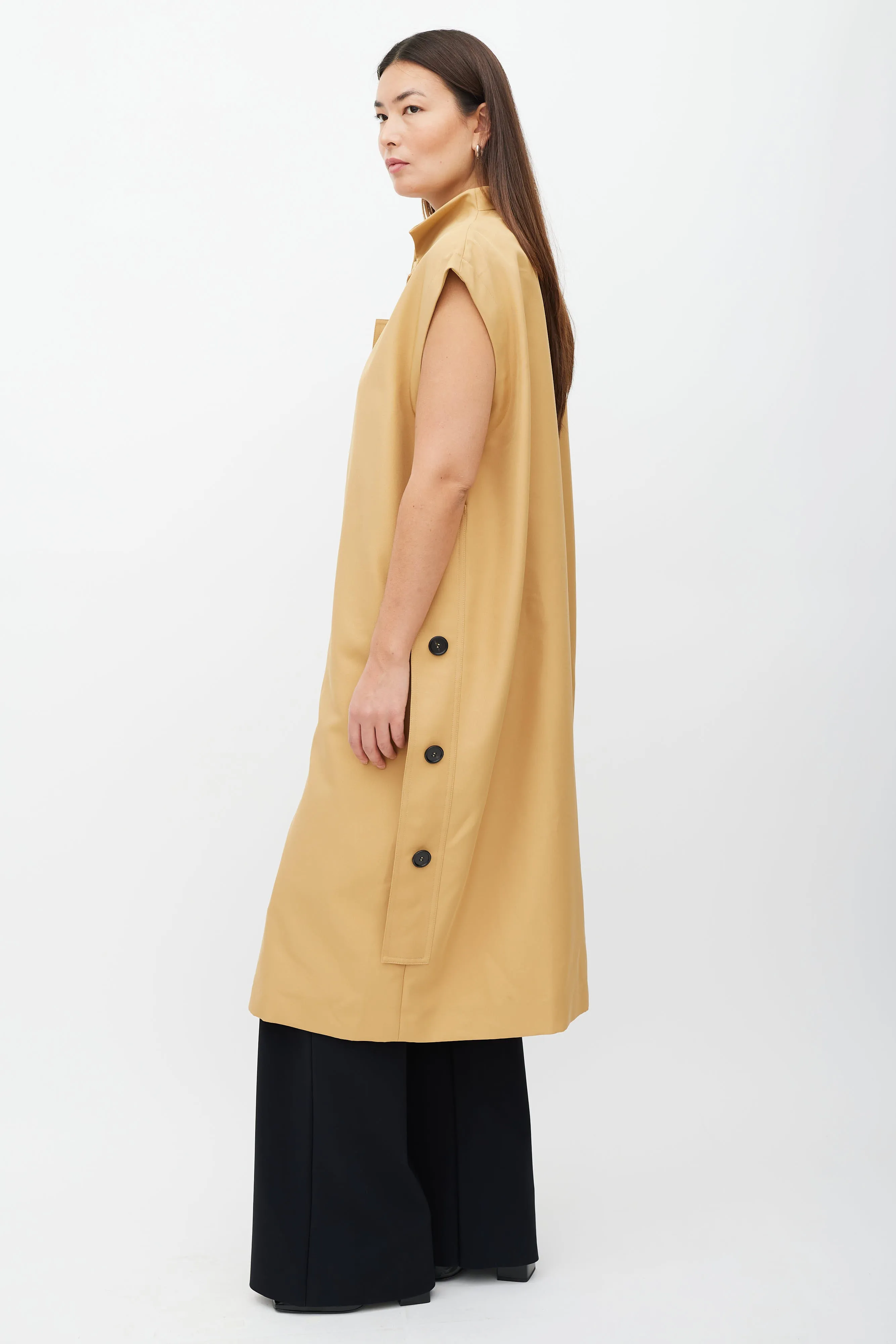 Beige Modular Sleeveless Trench Coat