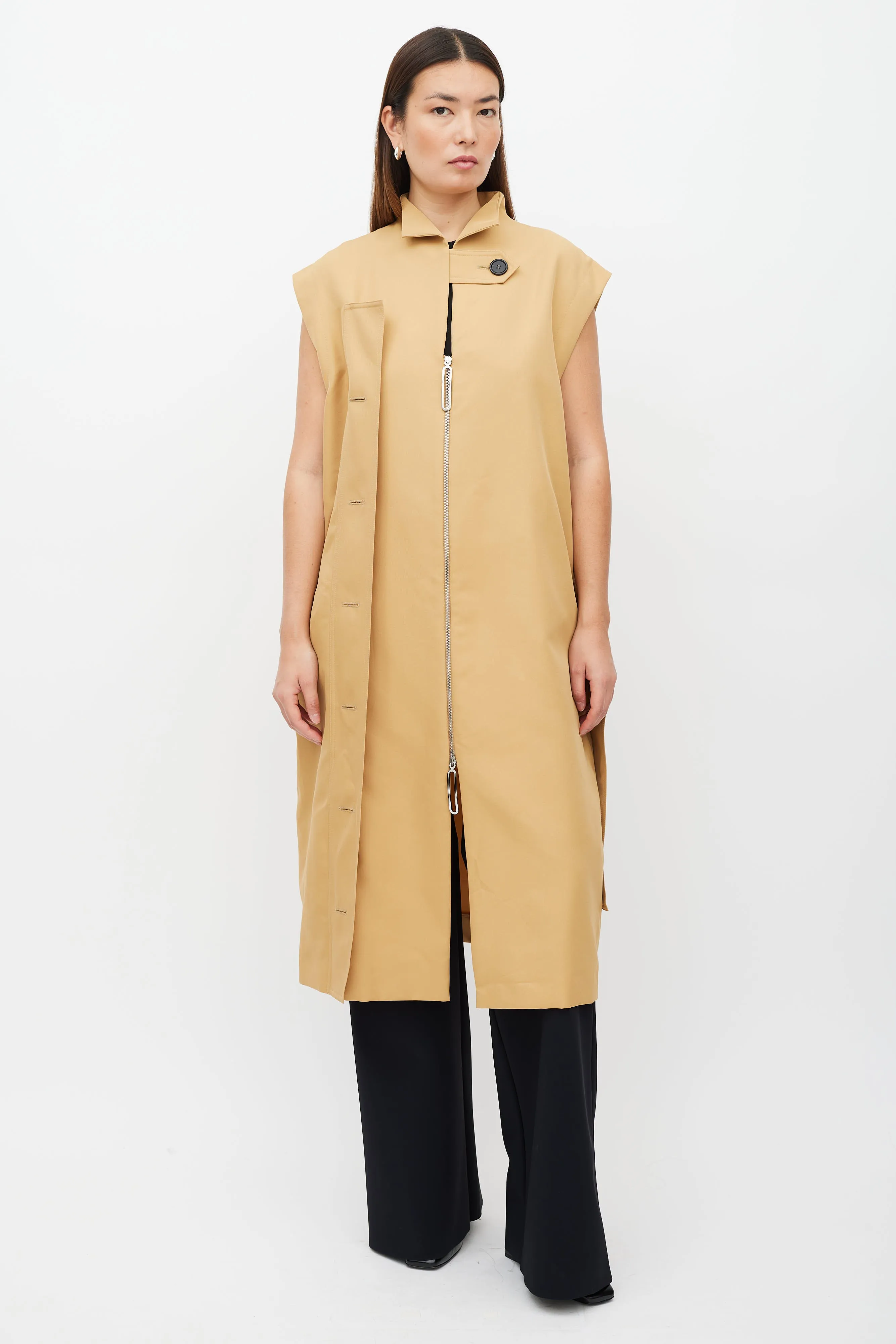 Beige Modular Sleeveless Trench Coat