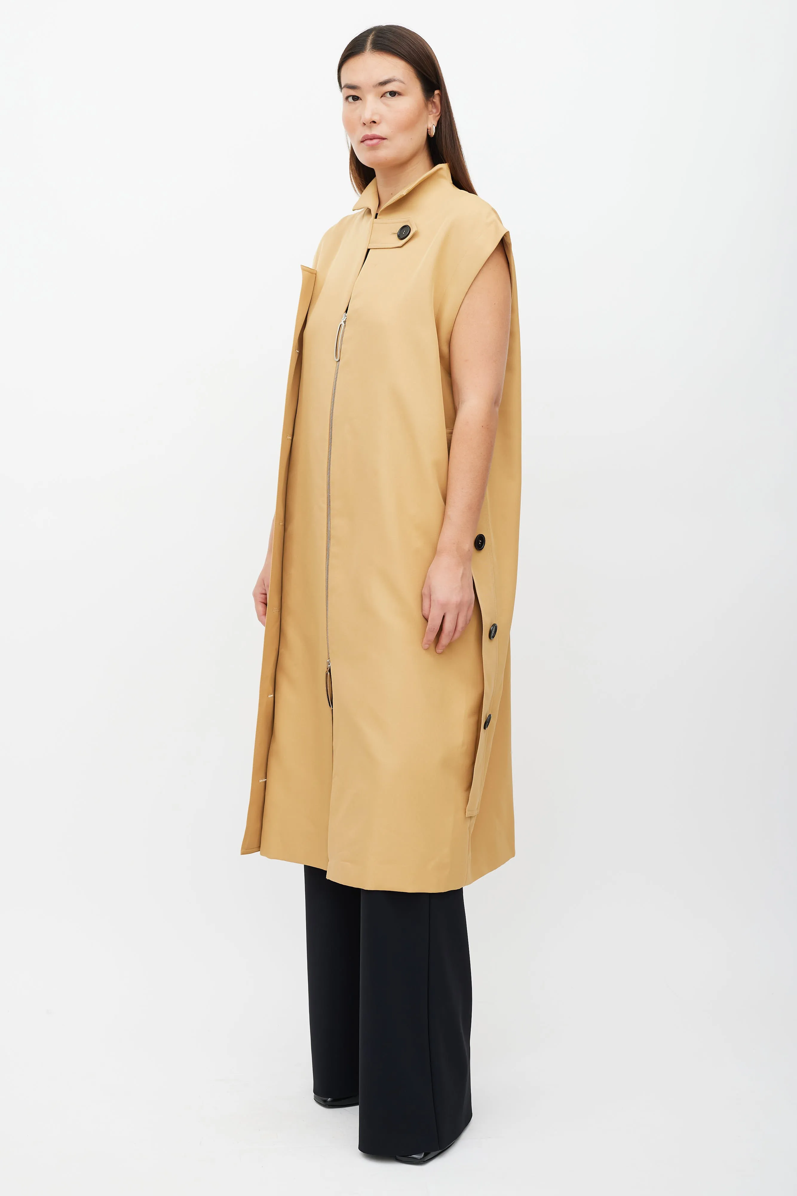 Beige Modular Sleeveless Trench Coat