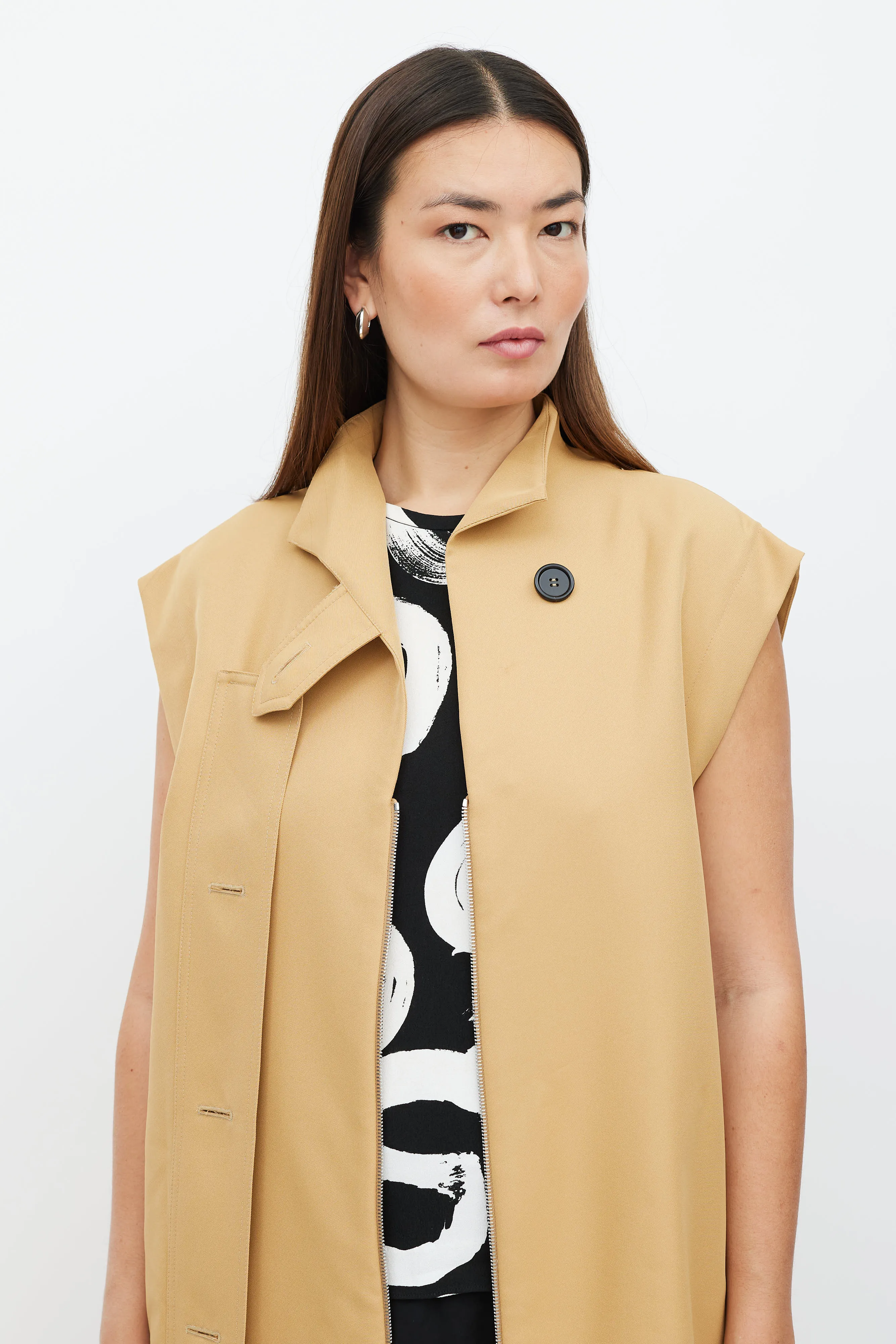 Beige Modular Sleeveless Trench Coat