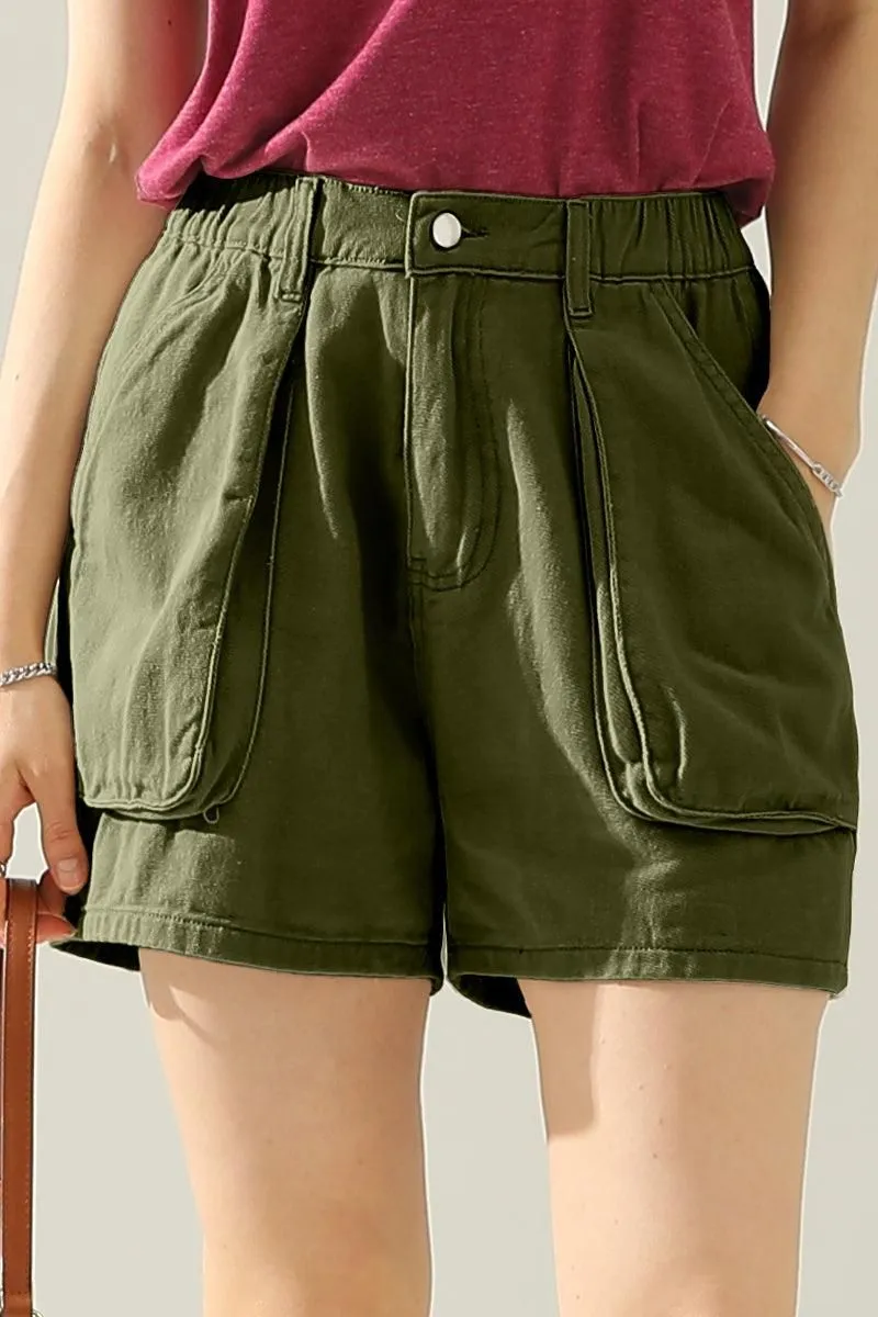 BIG POCKET ELASTIC WAIST CASUAL CARGO SHORTS