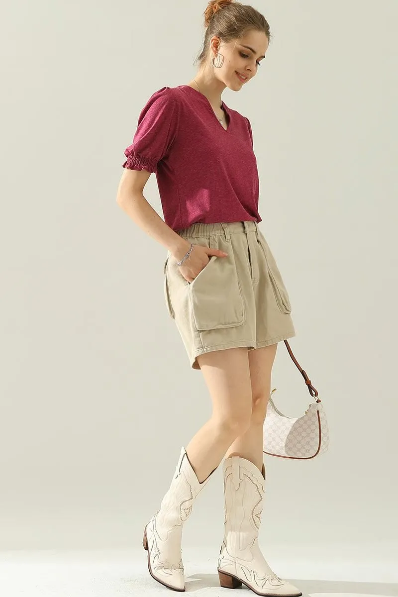 BIG POCKET ELASTIC WAIST CASUAL CARGO SHORTS