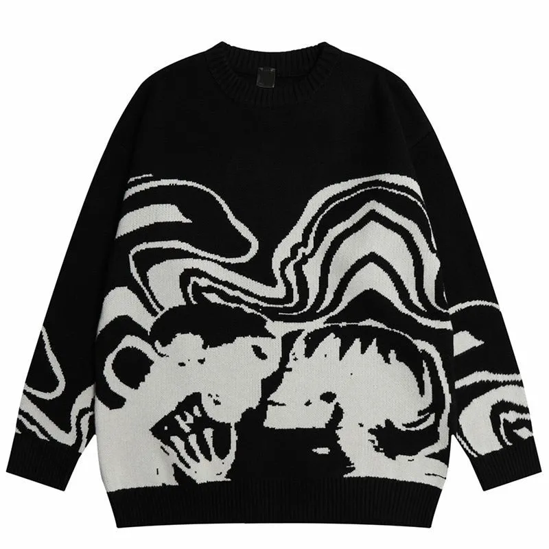 Black-and-White Knitted Streetwear Sweater