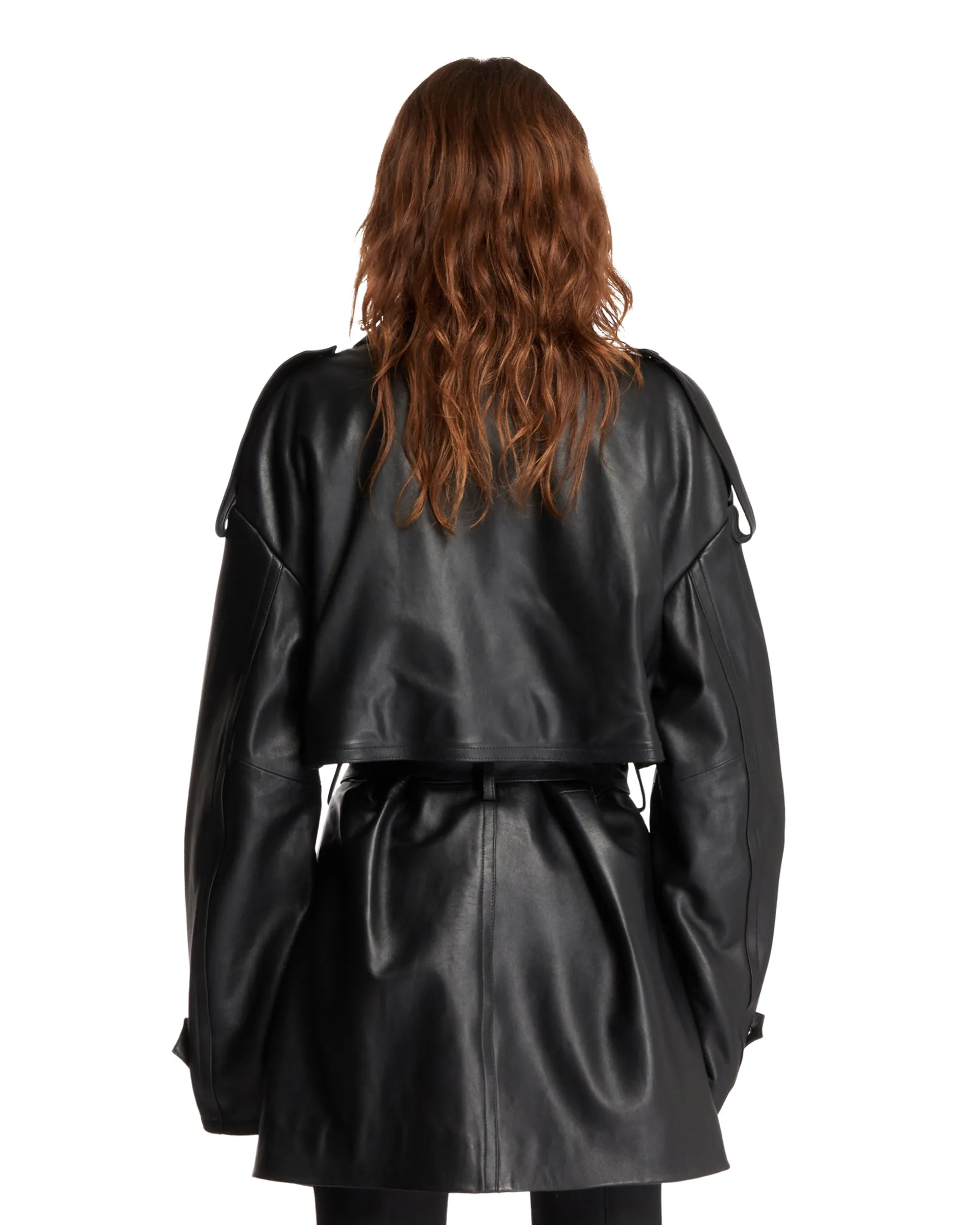 Black Leather Belted Jacket