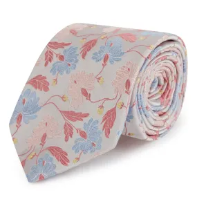 Blue and Pink Large Floral Woven Silk Tie