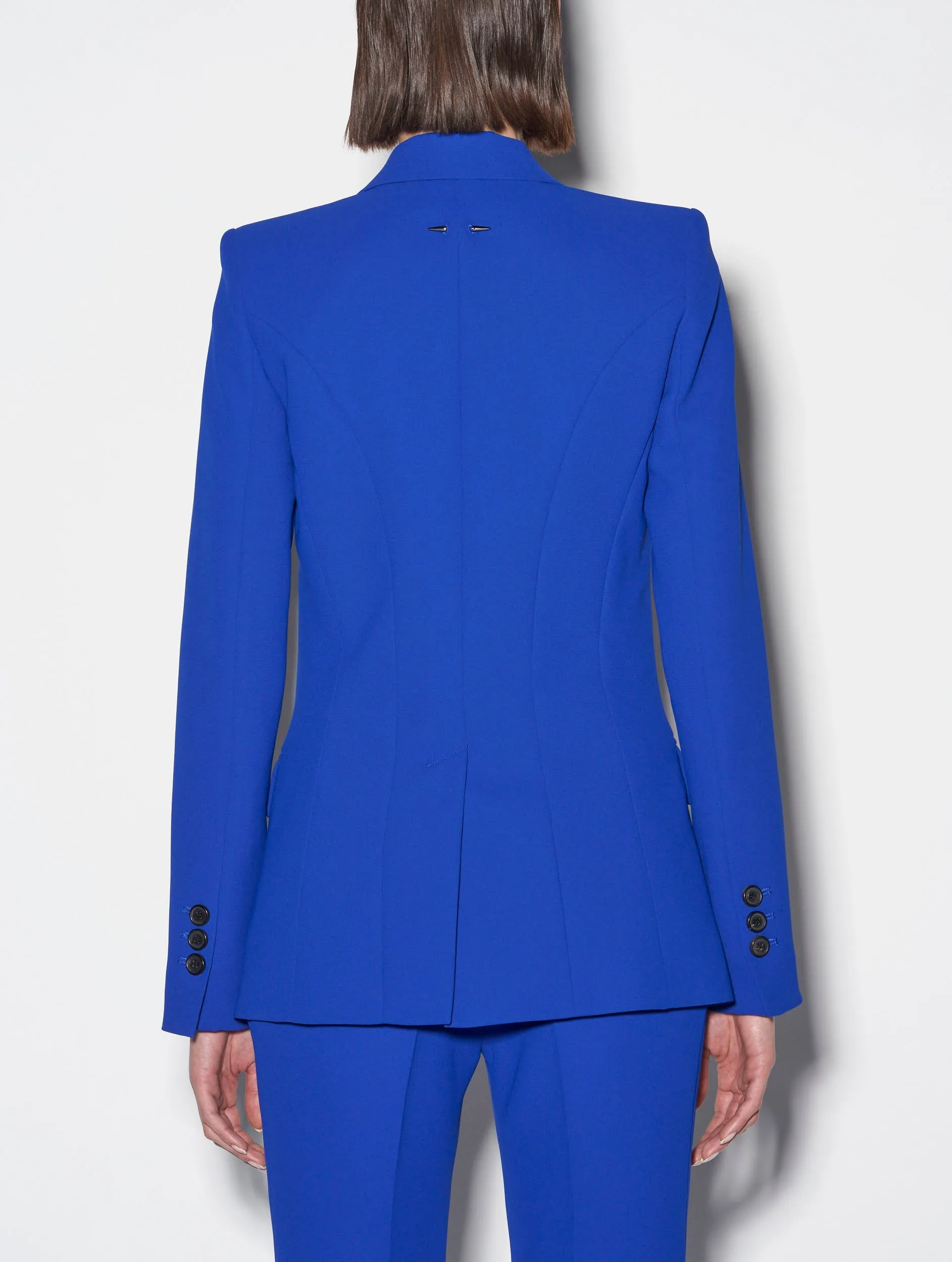 Blue crepe suit jacket with zip sleeves