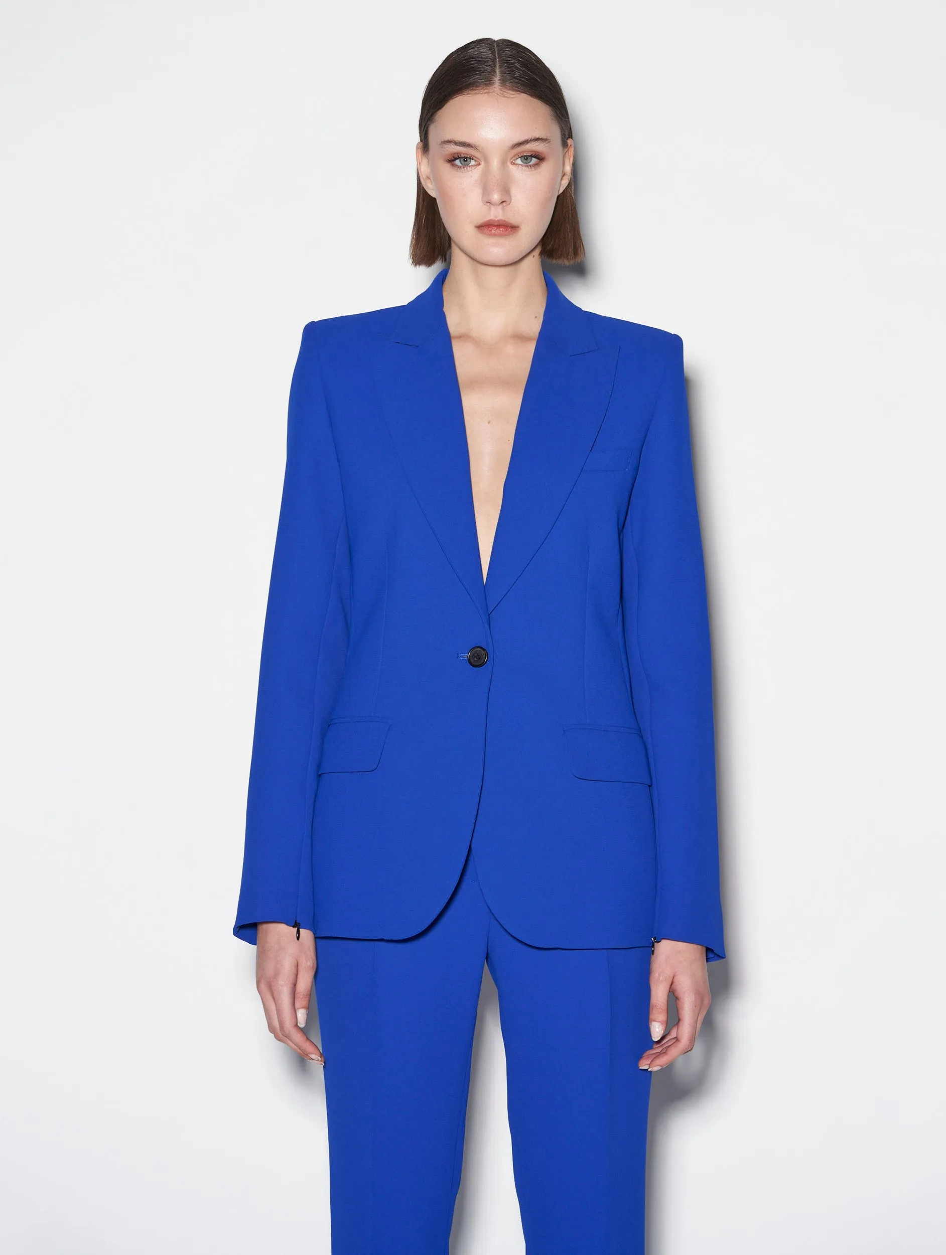 Blue crepe suit jacket with zip sleeves