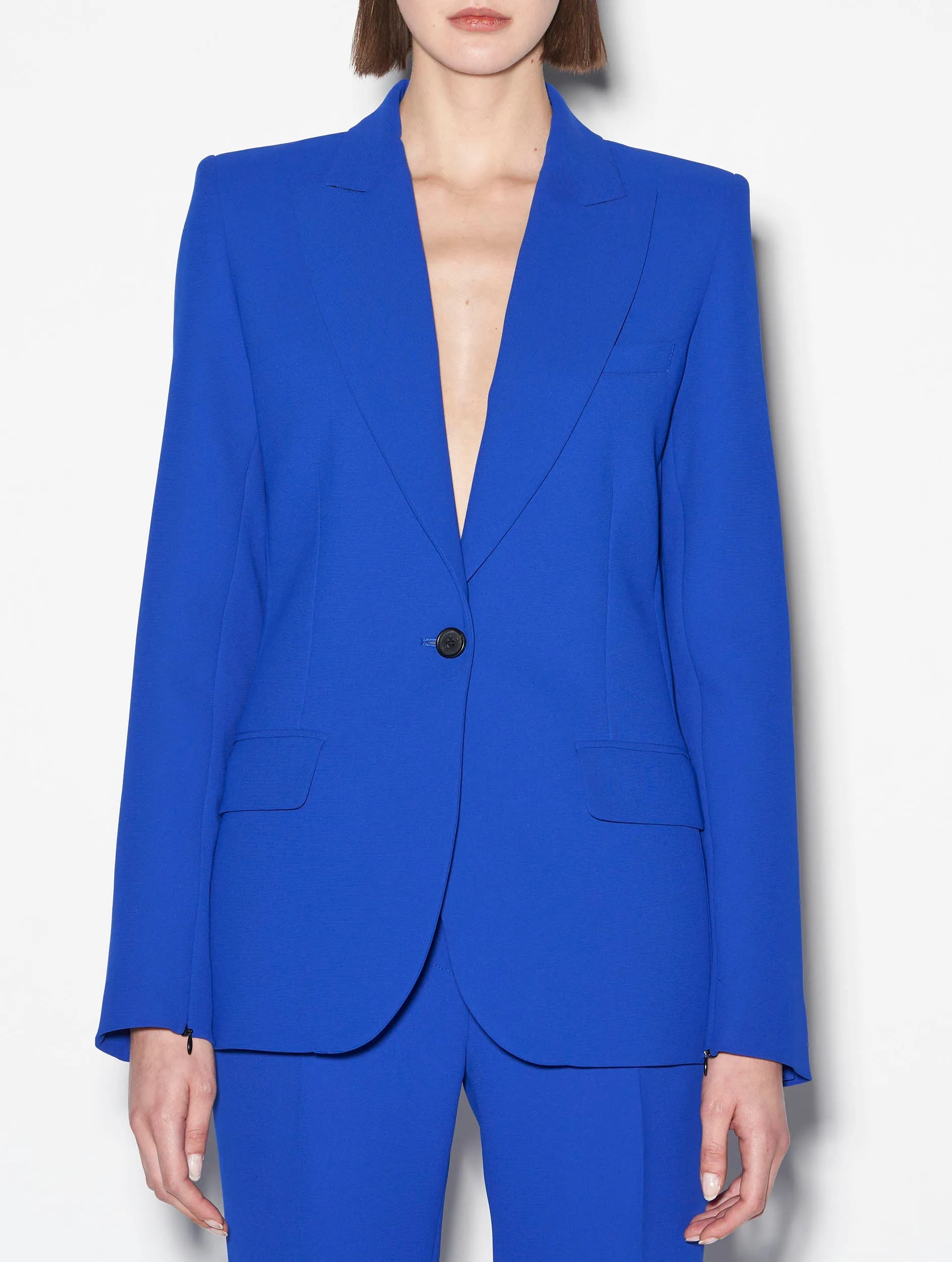 Blue crepe suit jacket with zip sleeves