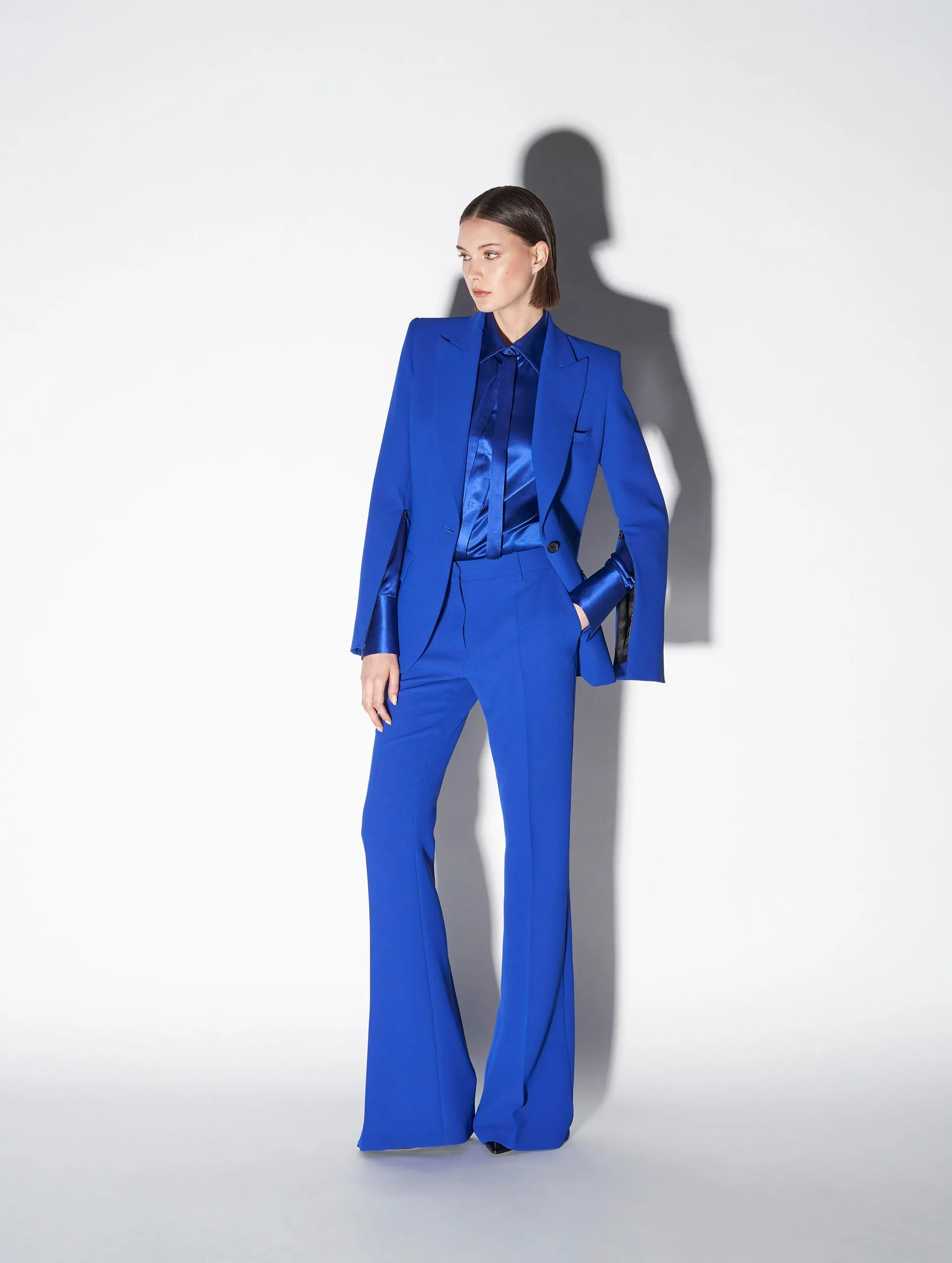 Blue crepe suit jacket with zip sleeves